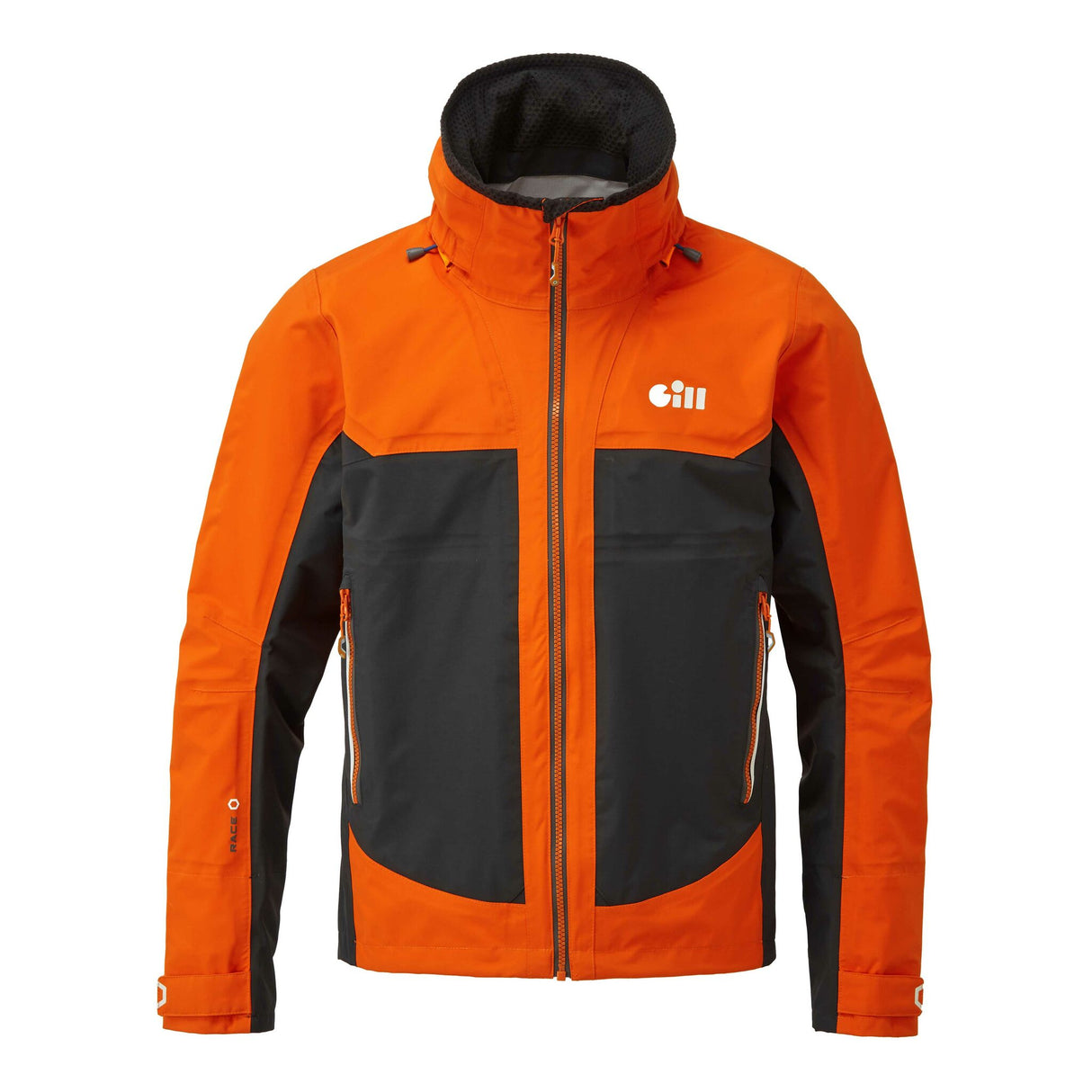Gill Coastal-Jacke RACE FUSION für Damen und Herren, wasserdichte Segeljacke, Atmungsaktivität, winddicht, 360° Sichtbarkeit - S – XXL Farbe schwarz, orange