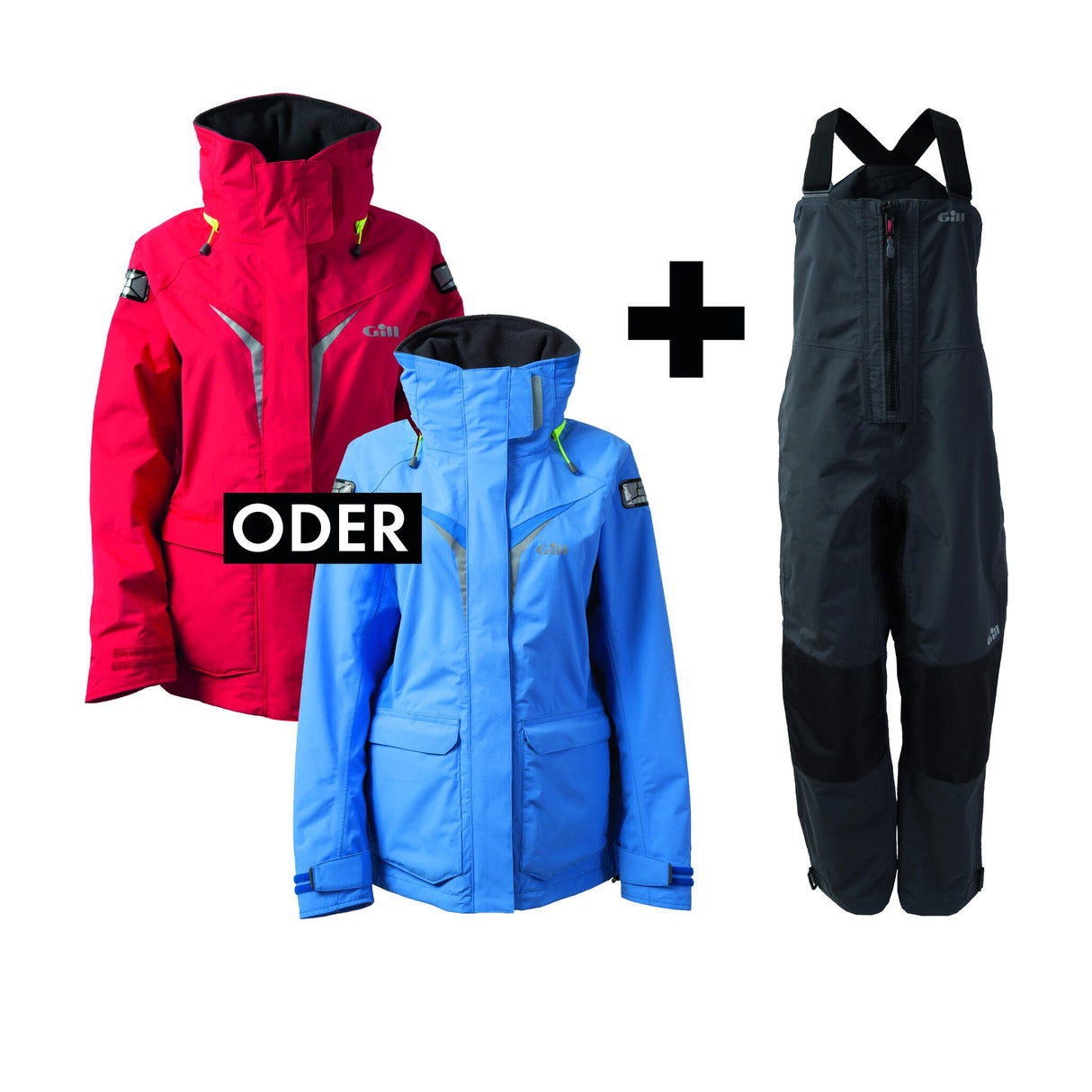 Gill Damen Coastal-Set OS3: Segeljacke und Hose, wasser- und winddicht, modischer Damenschnitt, inklusive Beanie Geschenk - 36 - 42, rot oder hellblau