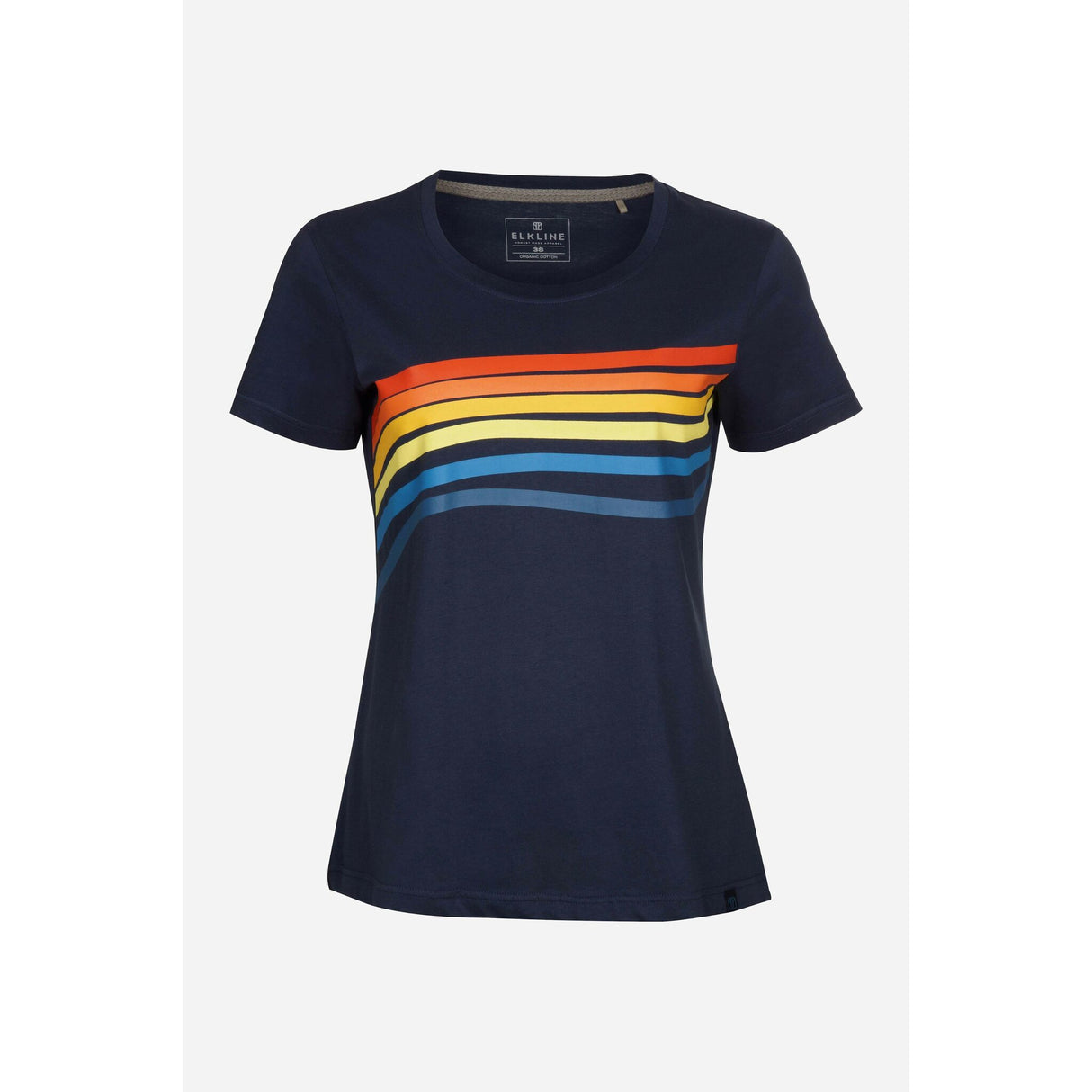 ELKLINE Damen T-Shirt WAVES, Kurzarm-Shirt aus 100 % Bio-Baumwolle, Rundhals, bunter Wellen-Print - 36 – 46