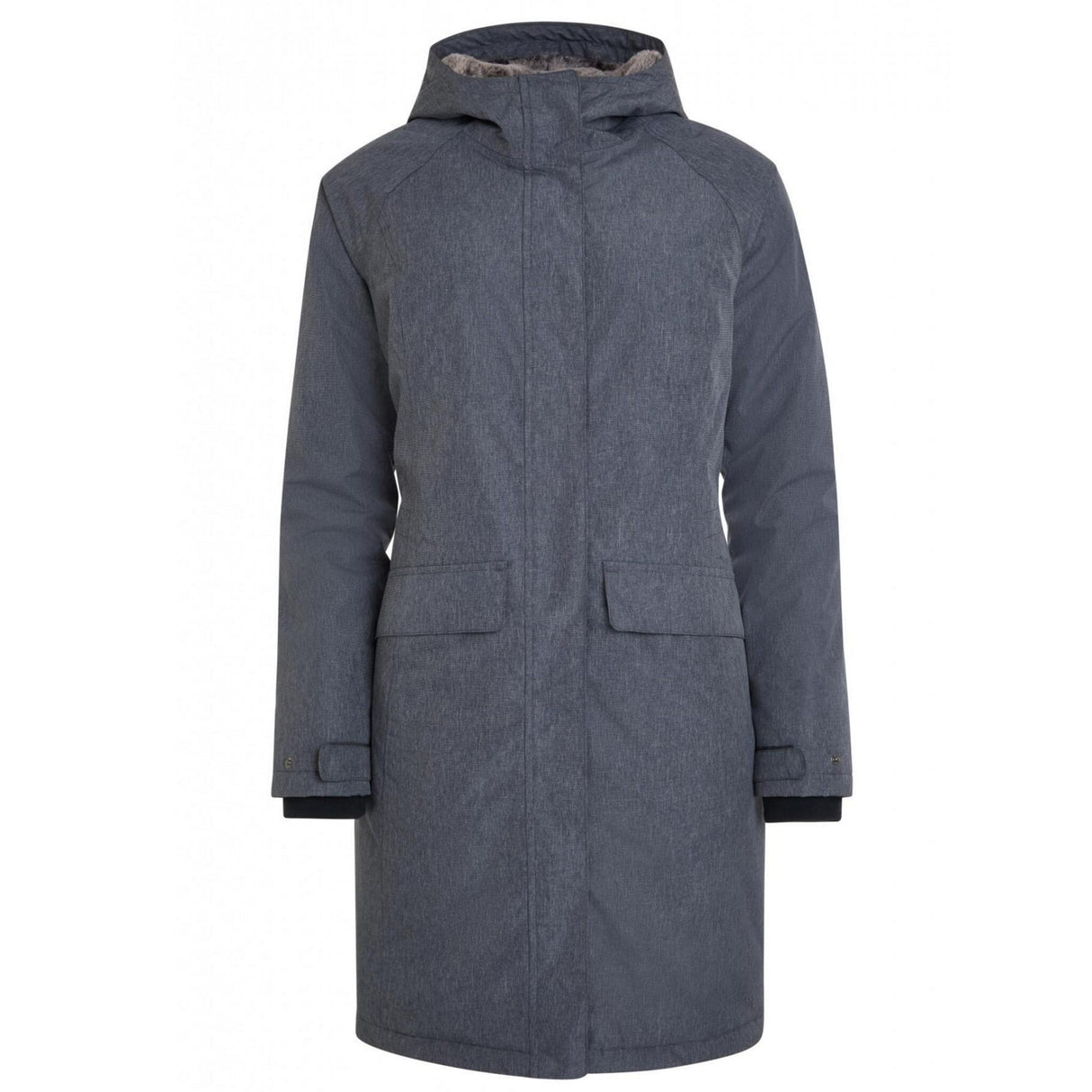 ELKLINE Regenmantel STARDUST Damen blau/grau, wasserfest, mit Kunstfell gefütterte Kapuze, warm und tailliert - 38 - 44 (Optional mit Kunstfell)