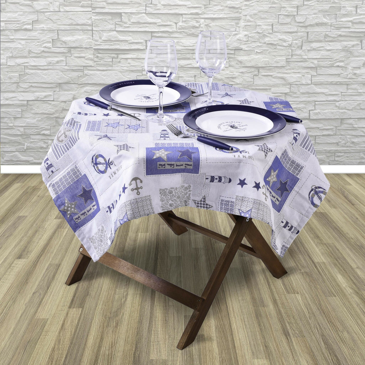 SPRÜGEL Tischdecke Patchwork-Design quadratisch, Jacquard-Tischwäsche, 85 x 85 cm maschinenwaschbar