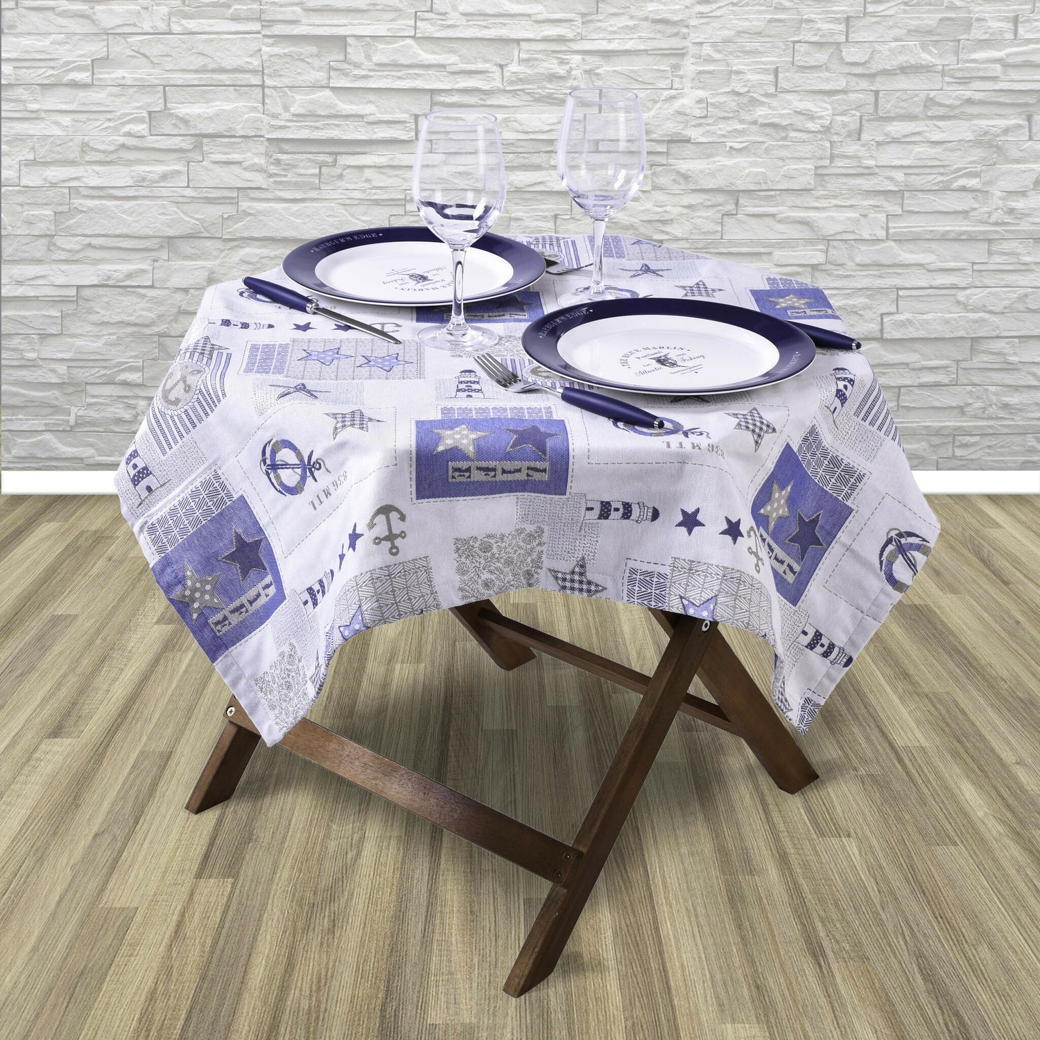 SPRÜGEL Tischdecke Patchwork-Design quadratisch, Jacquard-Tischwäsche, 85 x 85 cm maschinenwaschbar