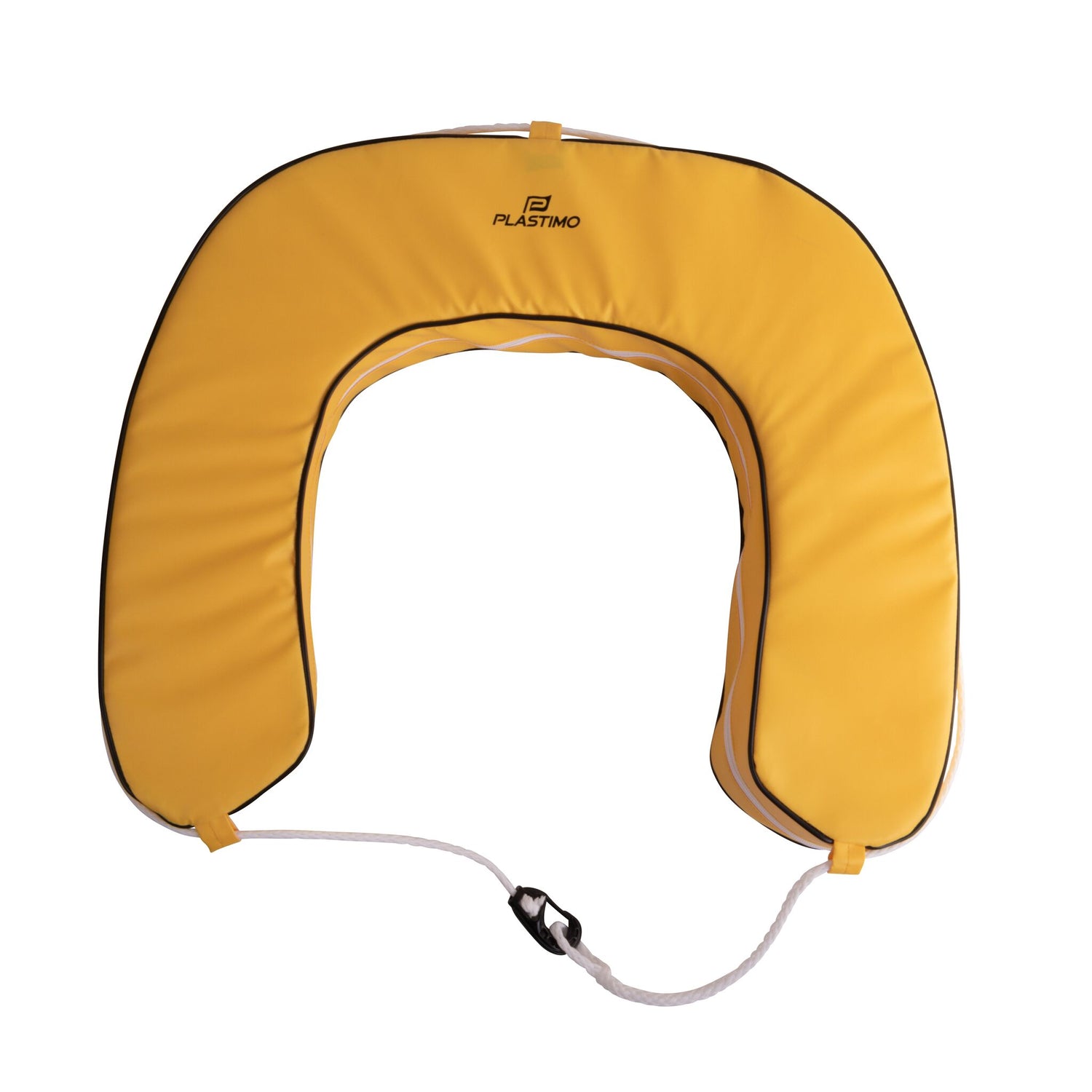 PLASTIMO Hufeisen-Rettungsring mit Griffleinen, Rettungsring, UV-geschützt und mit Karabinerhaken aus Kunststoff - gelb oder weiß