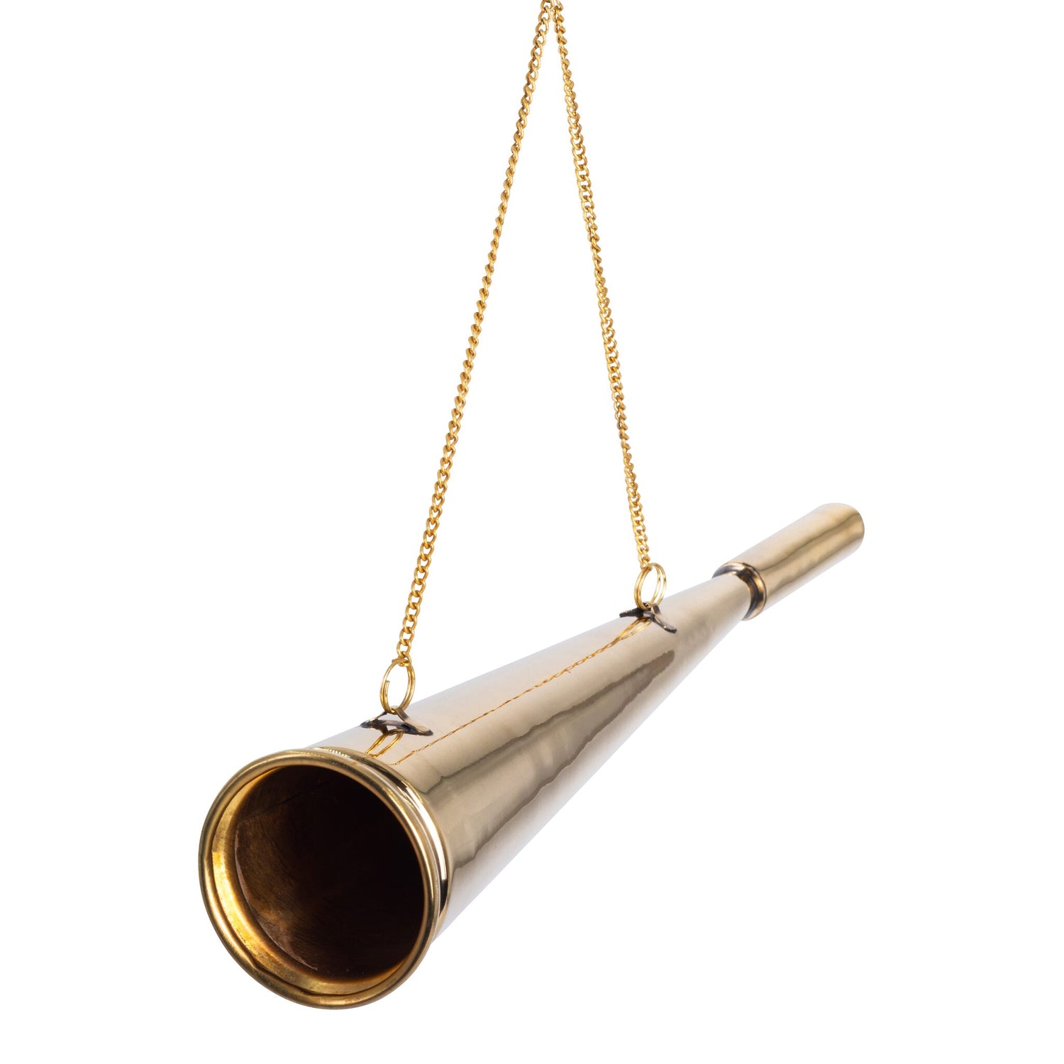 Signalhorn aus Messing Designerstück mit klarer Klangweite, Hupen, mit Messingkette 36 cm Länge