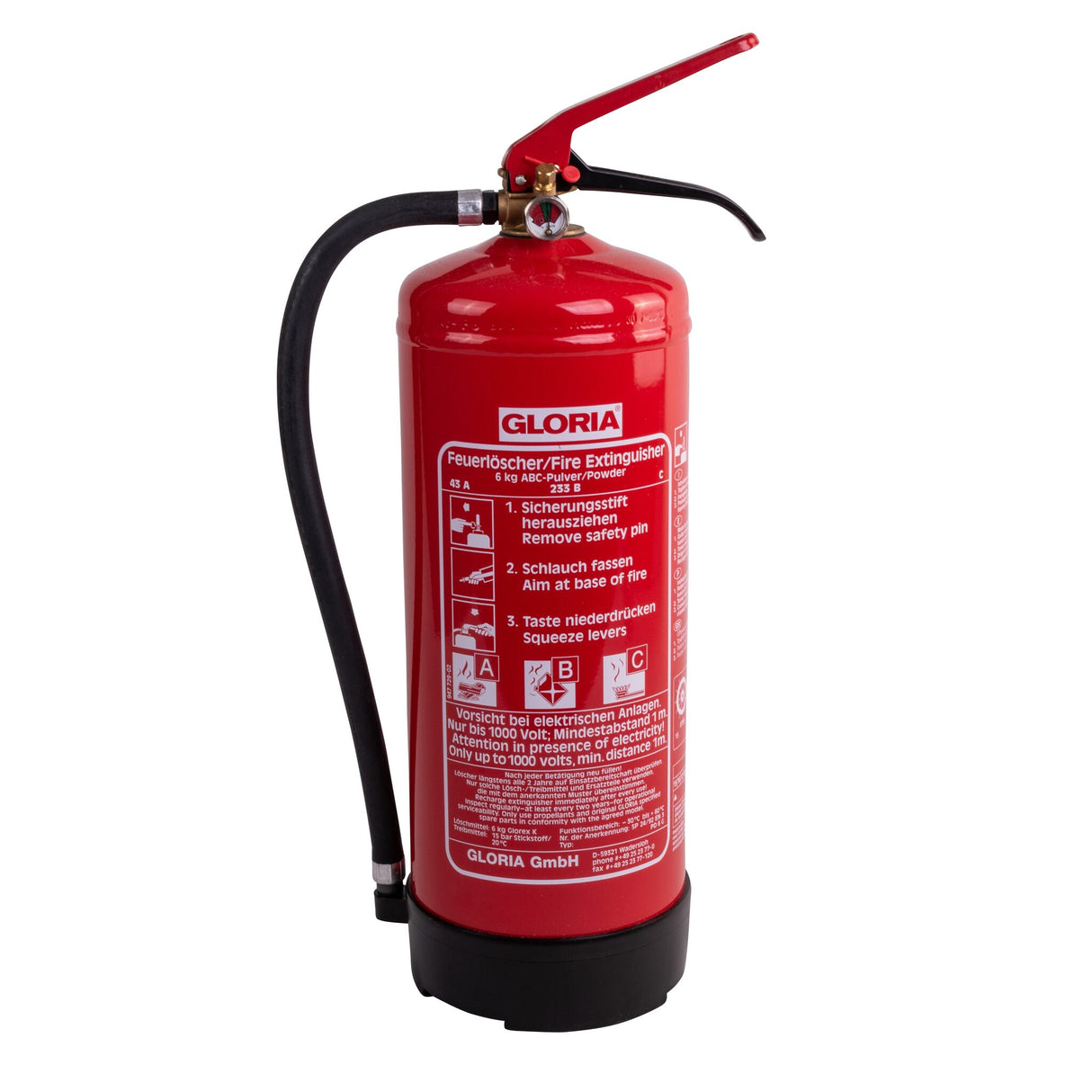 GLORIA Pulver-Feuerlöscher Dauerdruck, hochleistungsfähiger Löscher, nachfüllbar, inklusive Halterung - 1 - 6 kg