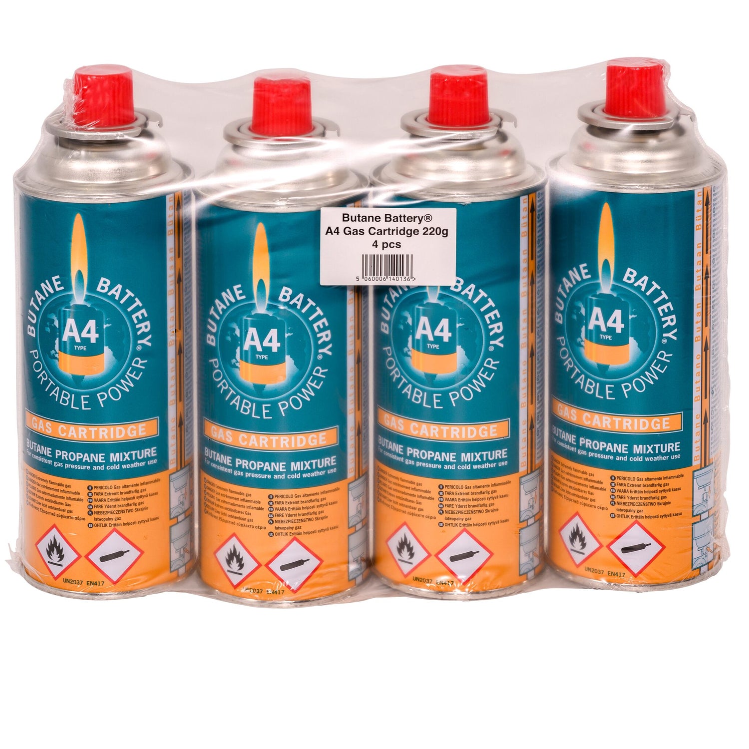Gaskartuschen Butan 4 Stück kompatibel mit Brunner Devil SD Kocher, Butangasdosen, 220 g pro Dose