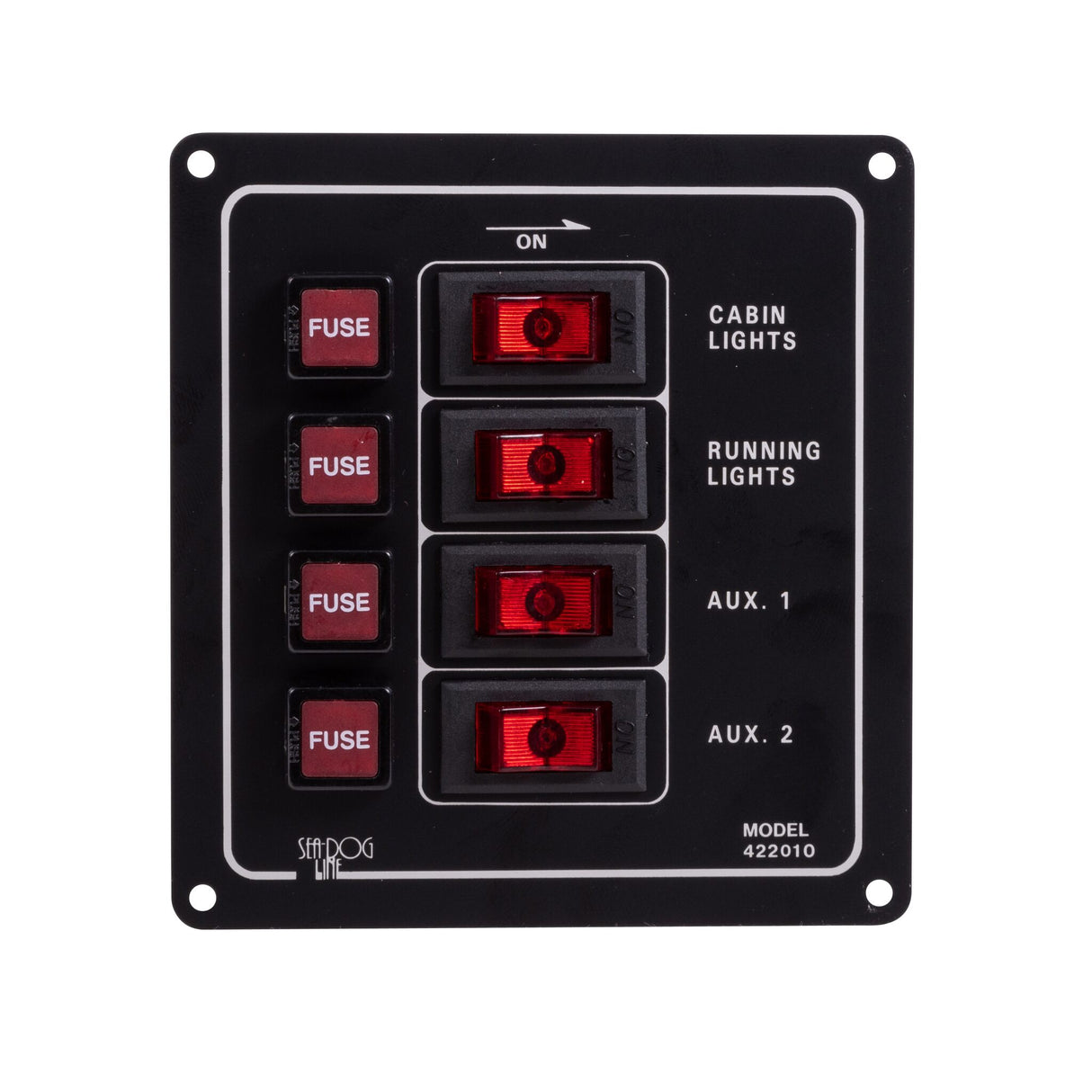 Standard Schaltpaneel vertikal mit beleuchteten Schaltern, Aluminium, mattschwarz anodisiert, 30 A Max. - (Optional mit Schaltern)