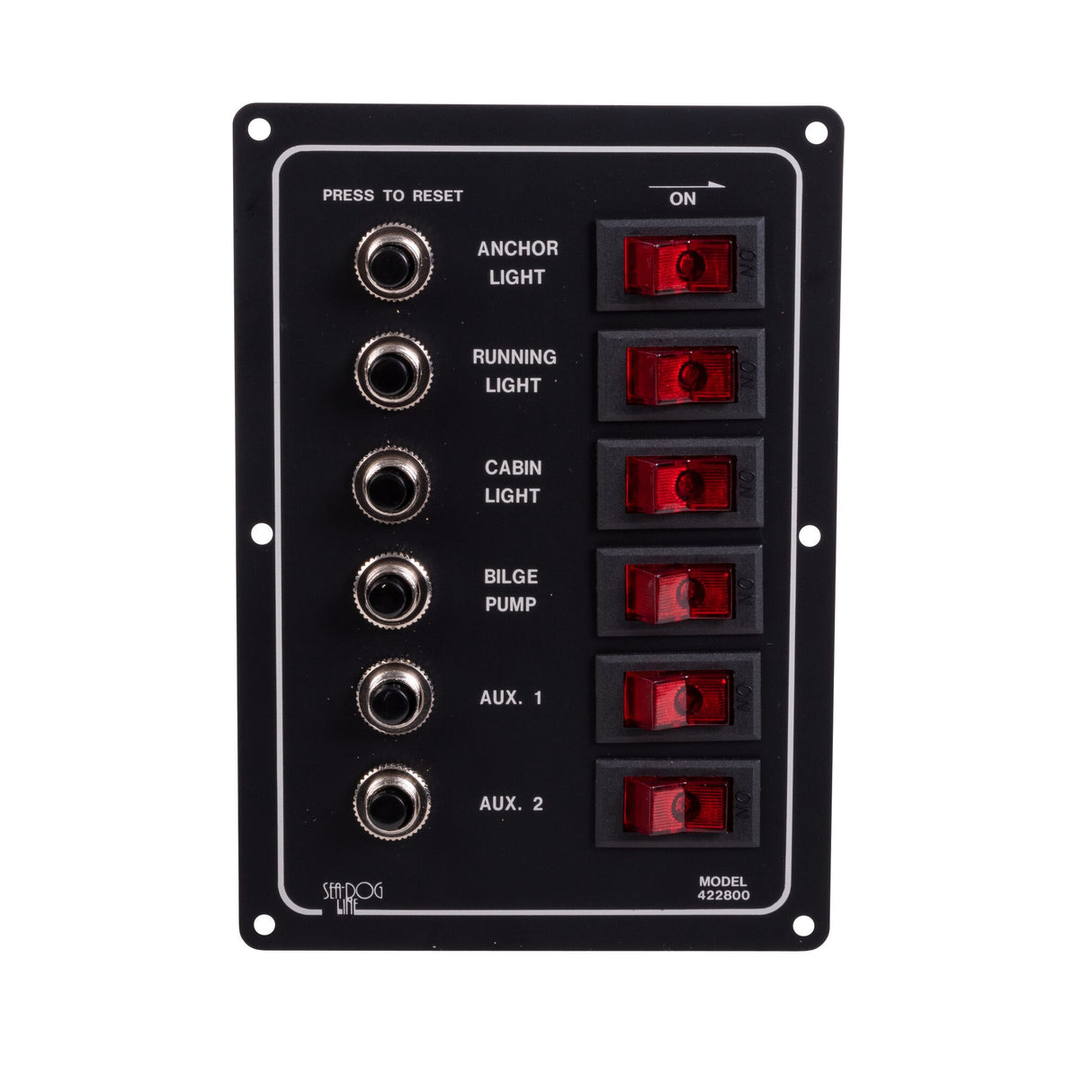 Schaltpaneel 6 Schaltkreise, vertikal, automatisch, Aluminium-Bedienfeld, beleuchtete Schalter 30 A 10 A pro Schaltkreis