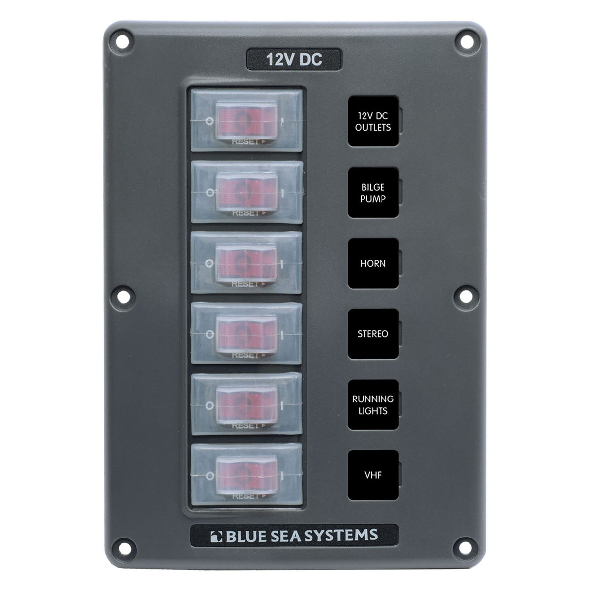 Blue Sea System Schaltpaneel 15A, beleuchtet, Überstromschutz, Wasserabweisend, einfach zu installieren - 4 oder 6 Schalter (Optional mit USB)