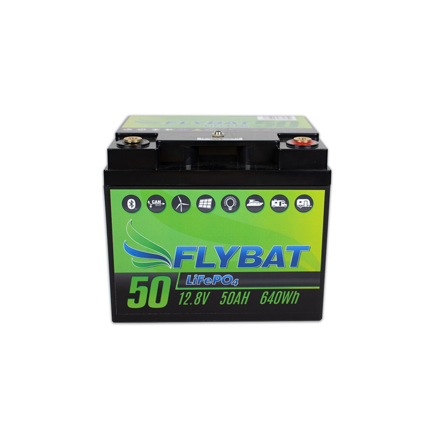 FLYBAT LifePo4 Lithium-Batterie 12V, ultrasichere Versorgungsbatterie, mit integrierten BMS und App-Überwachung - 50 - 165 Ah
