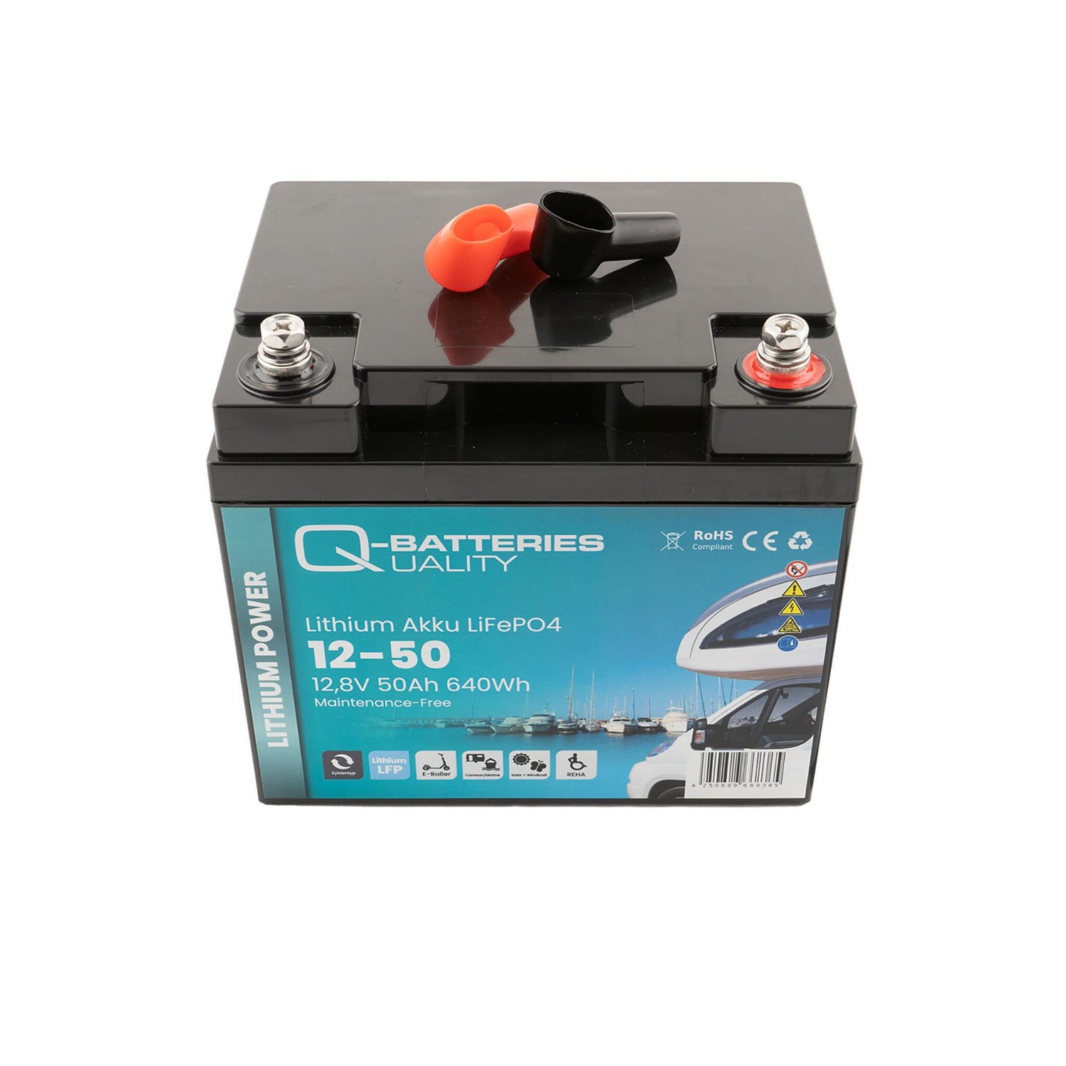 Q-Batteries Lithium Akku LiFePO4, hohe Energiedichte, wartungsfreier Lithium-Ionen Akku mit maximaler Betriebssicherheit - 50 - 200 Ah
