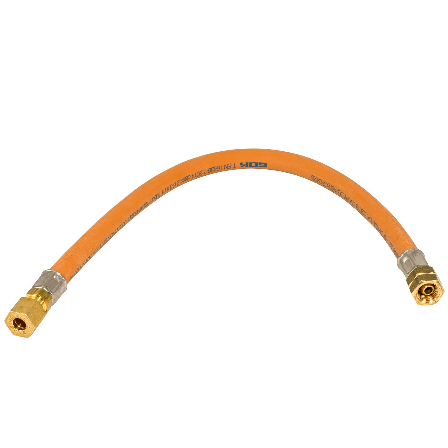 GOK Gas-Anschluss-Schlauchteilung, 400 mm, Gummischlauch mit Gewebeeinlage, Messing-Verschraubungen - (Optional mit Anschlüssen)
