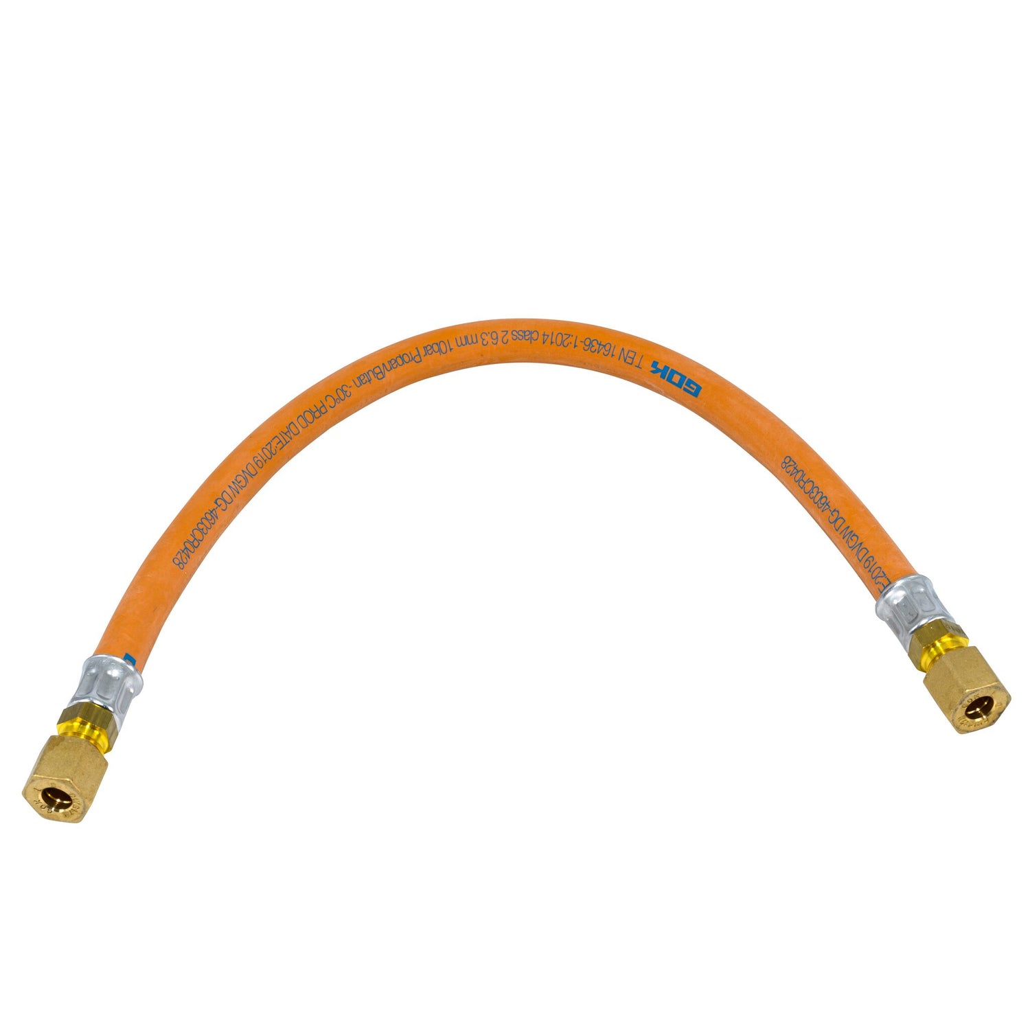 GOK Gas-Anschluss-Schlauchteilung, 400 mm, Gummischlauch mit Gewebeeinlage, Messing-Verschraubungen - (Optional mit Anschlüssen)