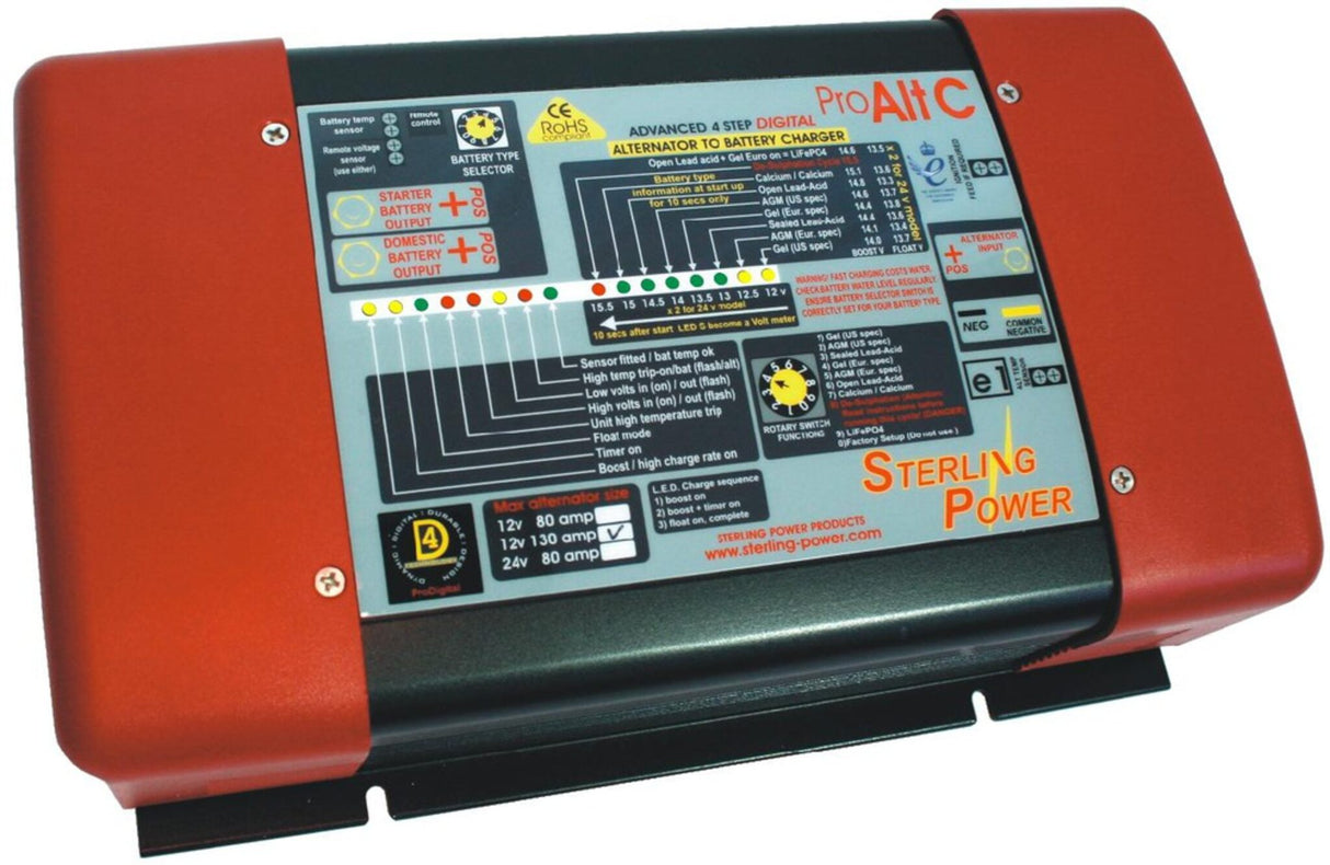 Sterling alternator battery charger, high-performance regulator, battery charger, optimal charging according to IUoUo characteristic curve - up to 80 - 160 A