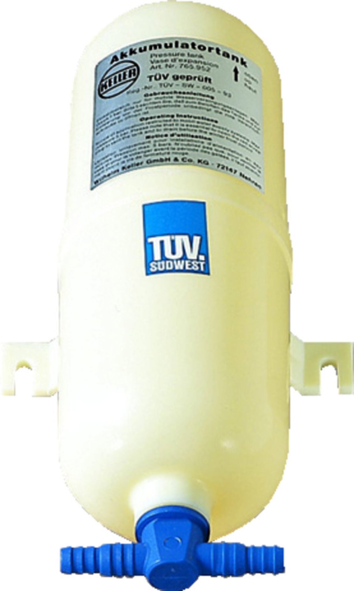 Jabsco Druckausgleichtank Kunststoff, 1 L Inhalt, Ausgleichsbehälter, max. 5 bar, senkrechte Montage