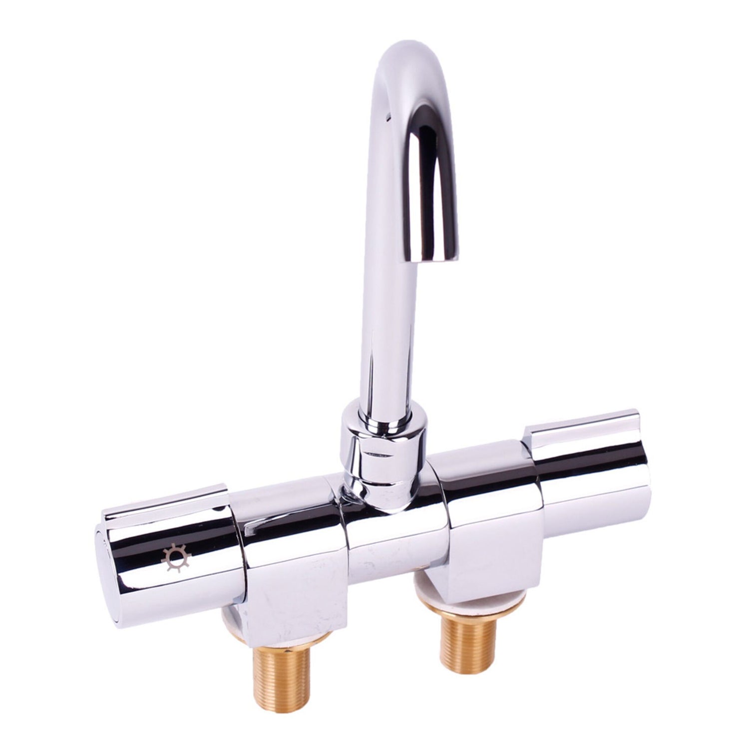 Verchromter Mischhahn dreh- und schwenkbar, Wasserhahn 14 mm Auslauf, 3/8 Anschluss