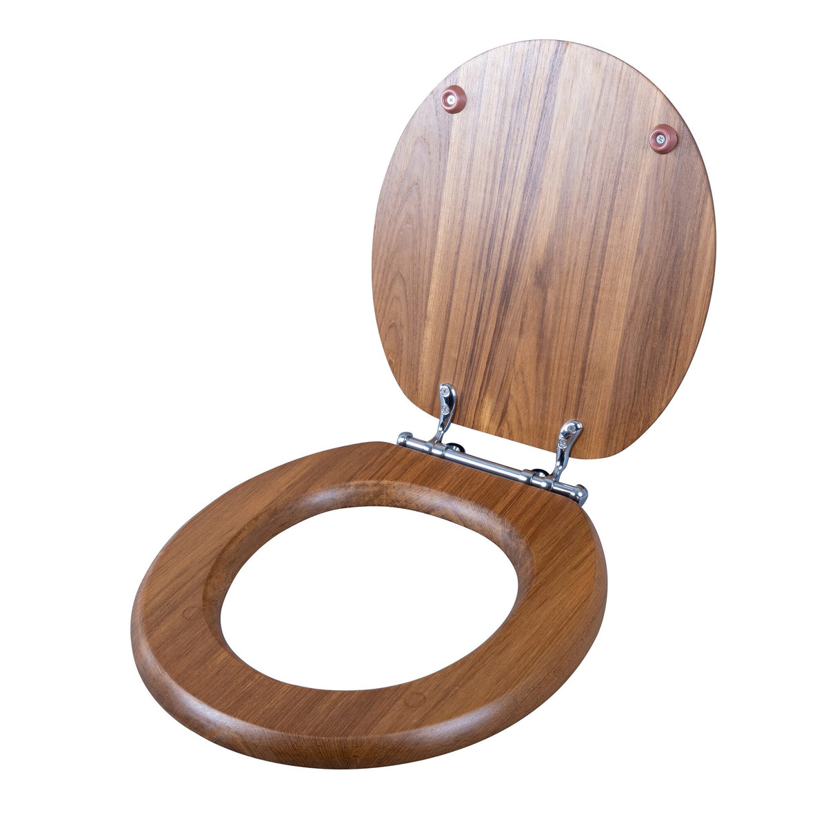 ARC toilet seat teak, WC seat chrome-plated brass fittings, universal fit