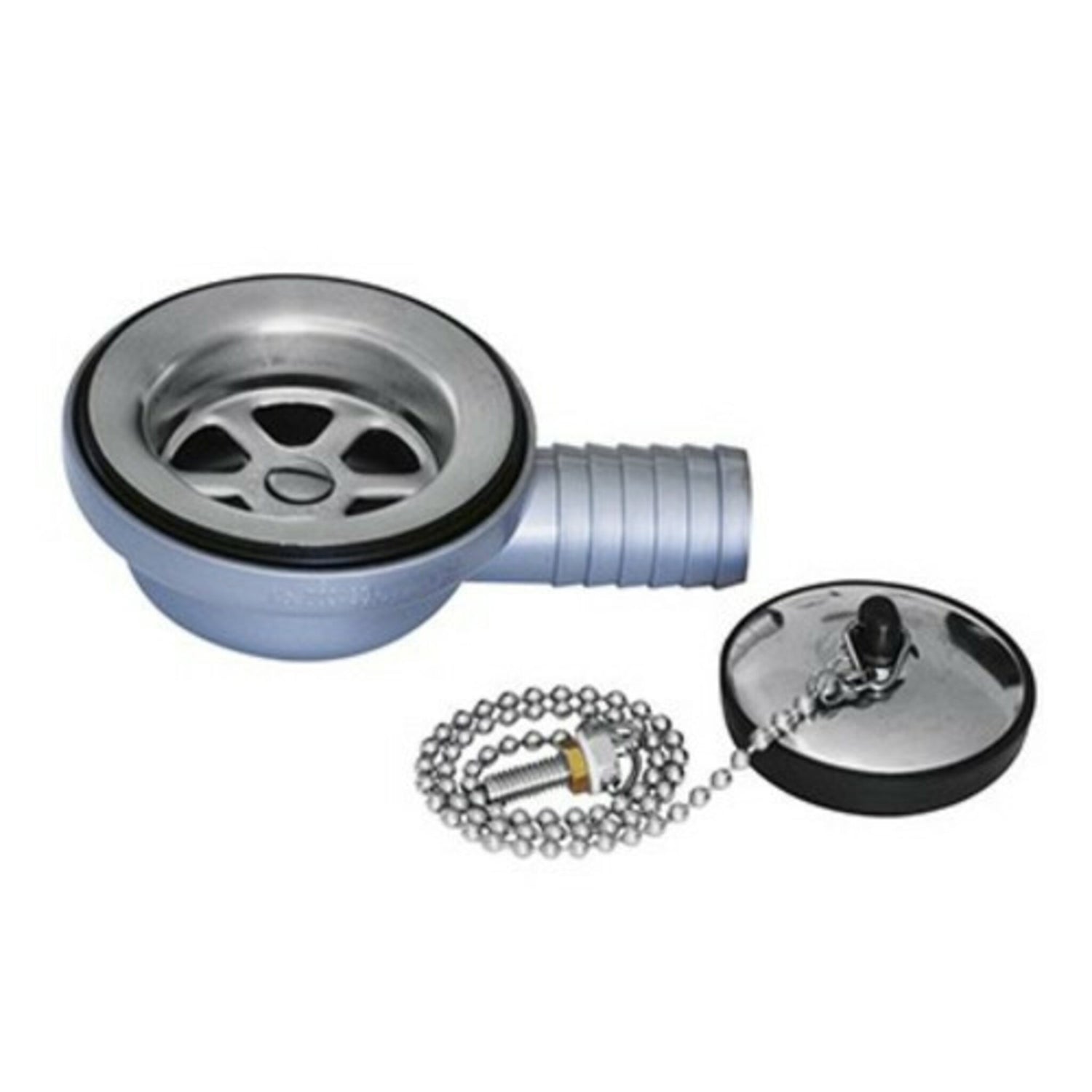 90° Spülen-Abfluss mit Stöpsel, Spülenverschluss, für Plastimo-Edelstahl-Einbauspülen, 25 mm Schlauchanschluss