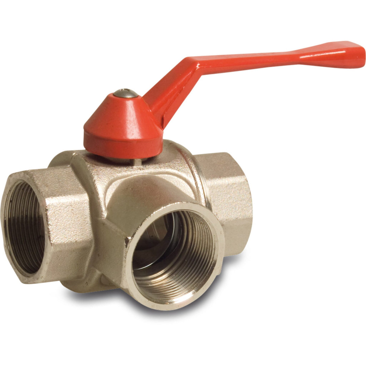 Drei-Wege Kugelhahn mit T-Bohrung, vernickeltes Messing, PTFE-Dichtung, langlebig und zuverlässig -