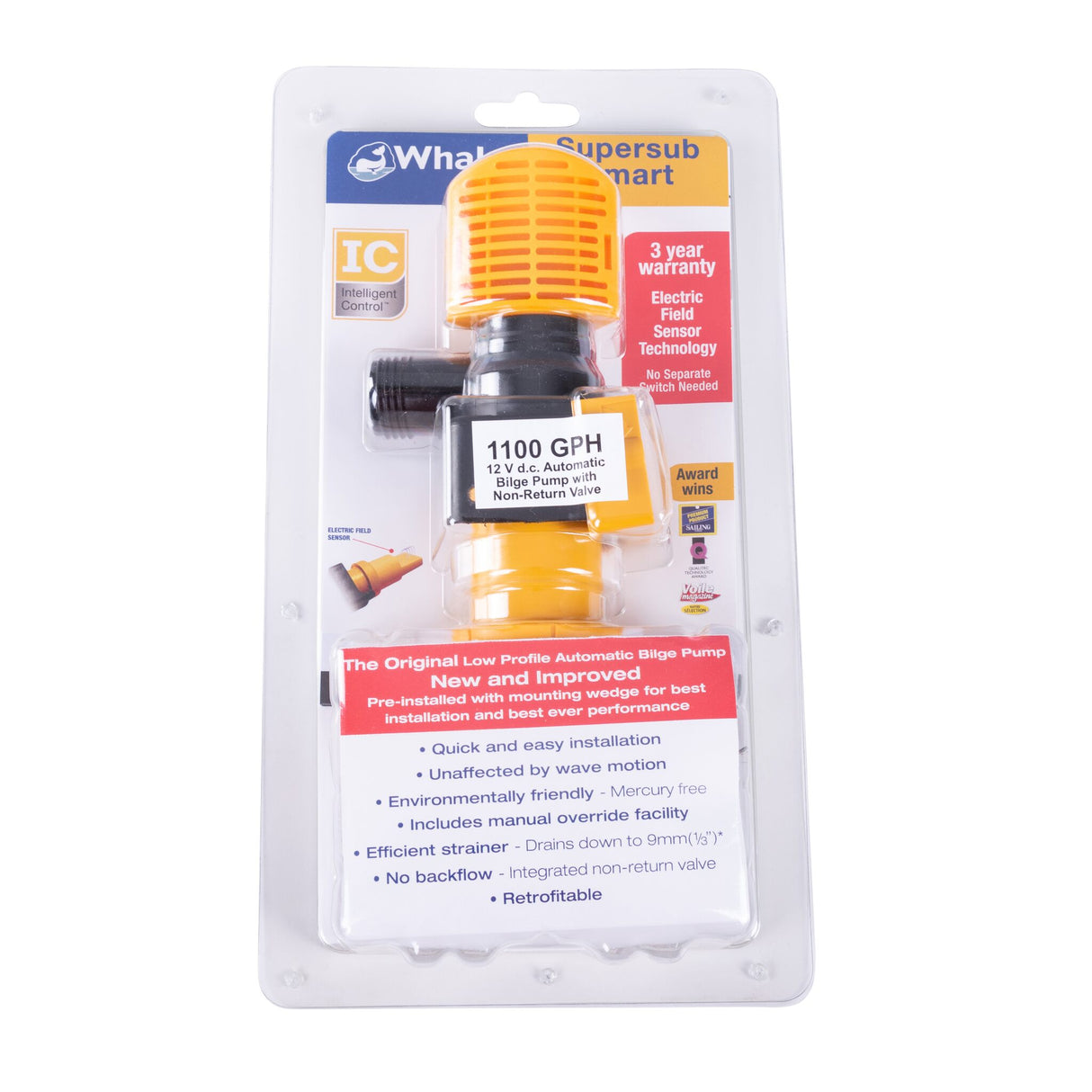 WHALE bilge pump space-saving 12 V, bilge pump, integrated automatic sensor and check valve