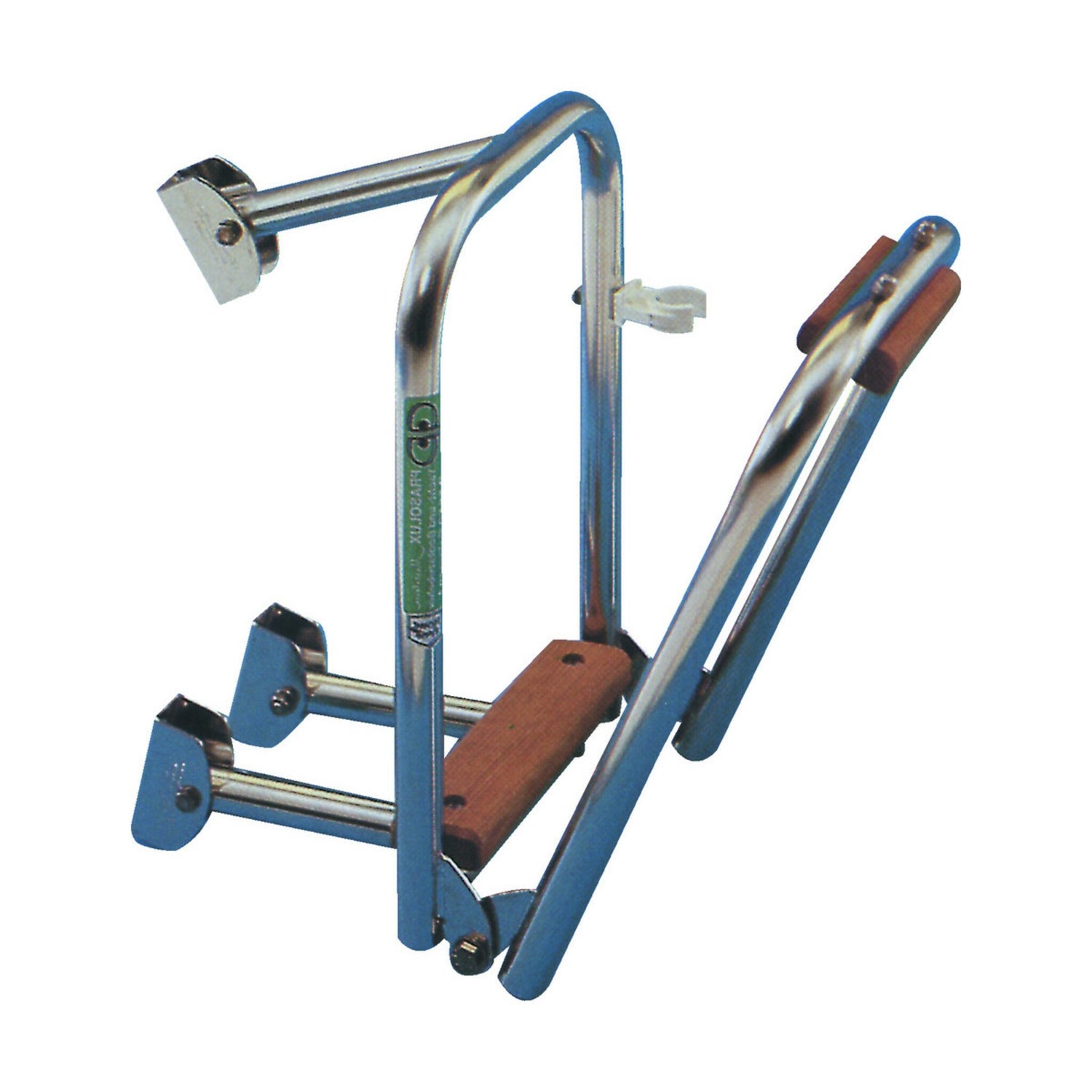 PRASOLUX Badeleiter 3-stufig aus Edelstahl und Teak, Bootsleiter, ideal für kleinere Sportboote