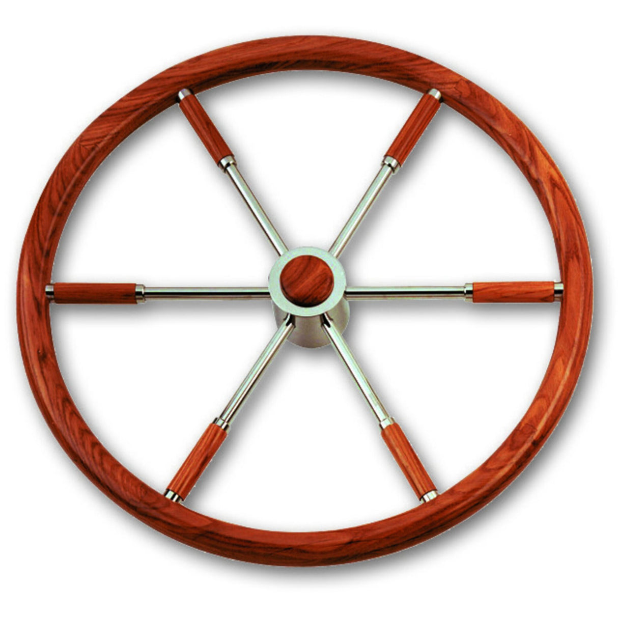 Modernes Yacht-Steuerrad aus Edelstahl mit Mahagoni-Ring, klassisches Design, VETUS-Konus kompatibel - 50 - 70 cm