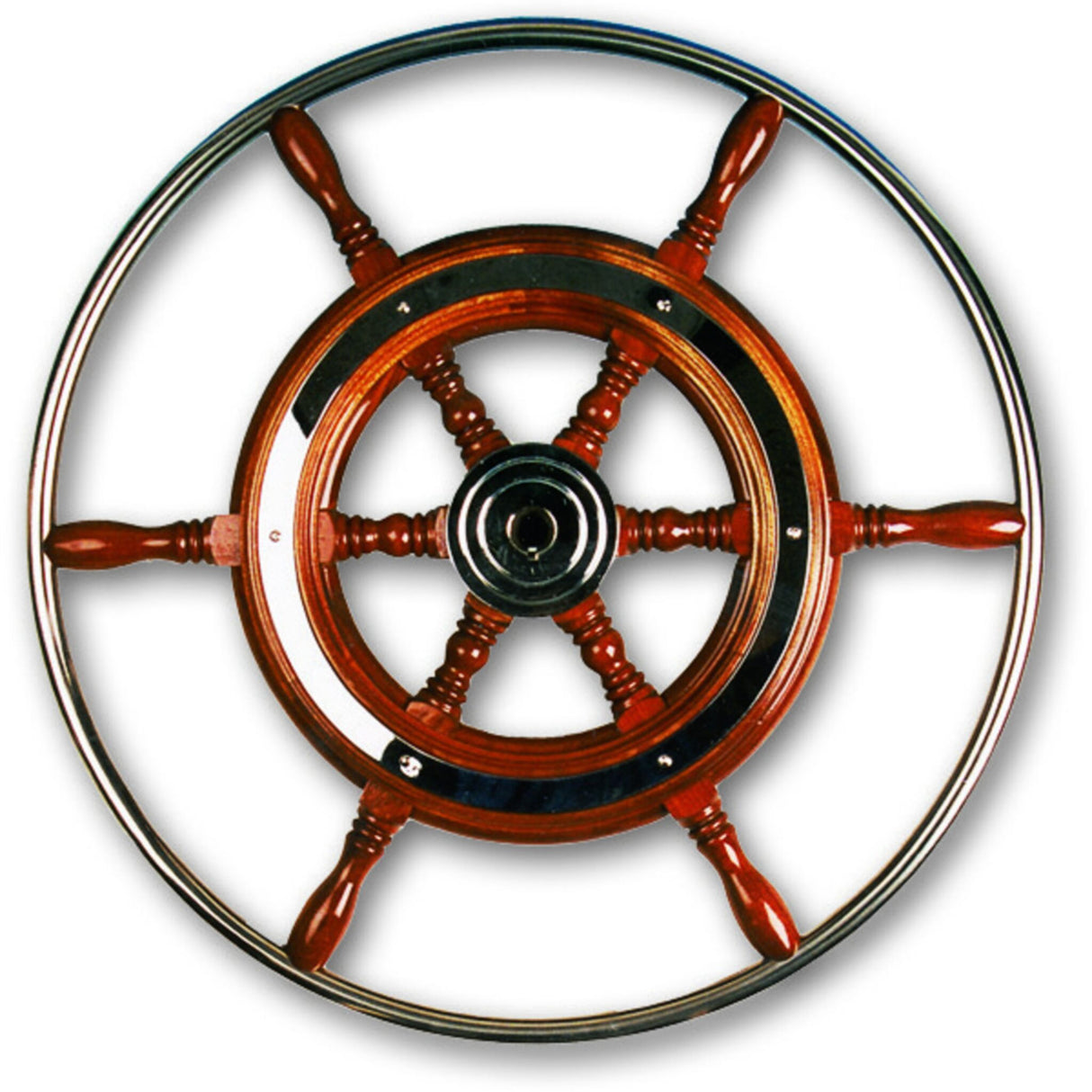 Klassisches Yacht-Steuerrad aus Mahagoni mit Edelstahl-Ring, 6-Speichen-Steuerrad, elegantes Design für eine stilvolle Navigation - 42 - 80 cm