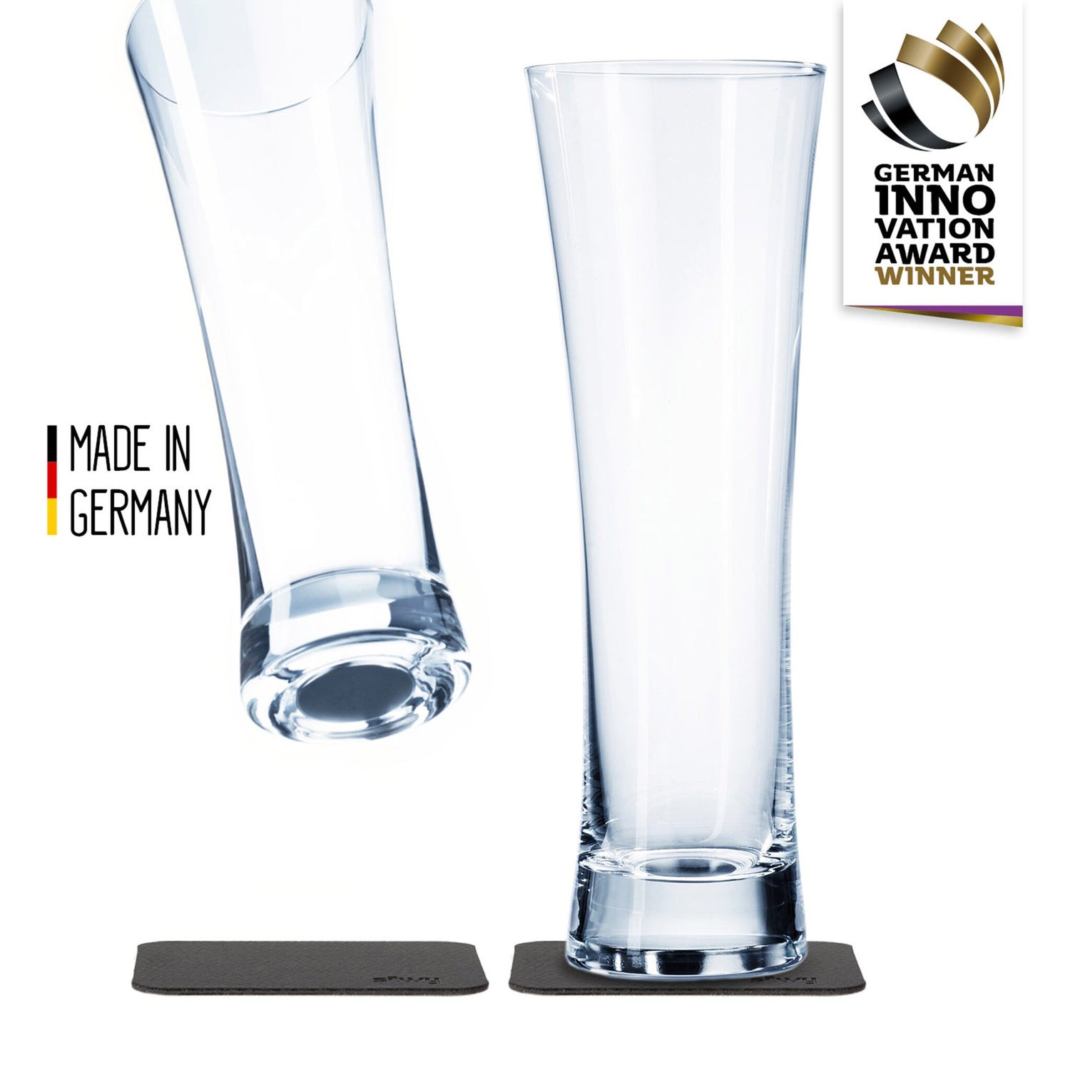 silwy Biergläser 2er Set Kristall mit Magnet und Untersetzer, Kristallbiergläser, standfestes Design für Schräglagen