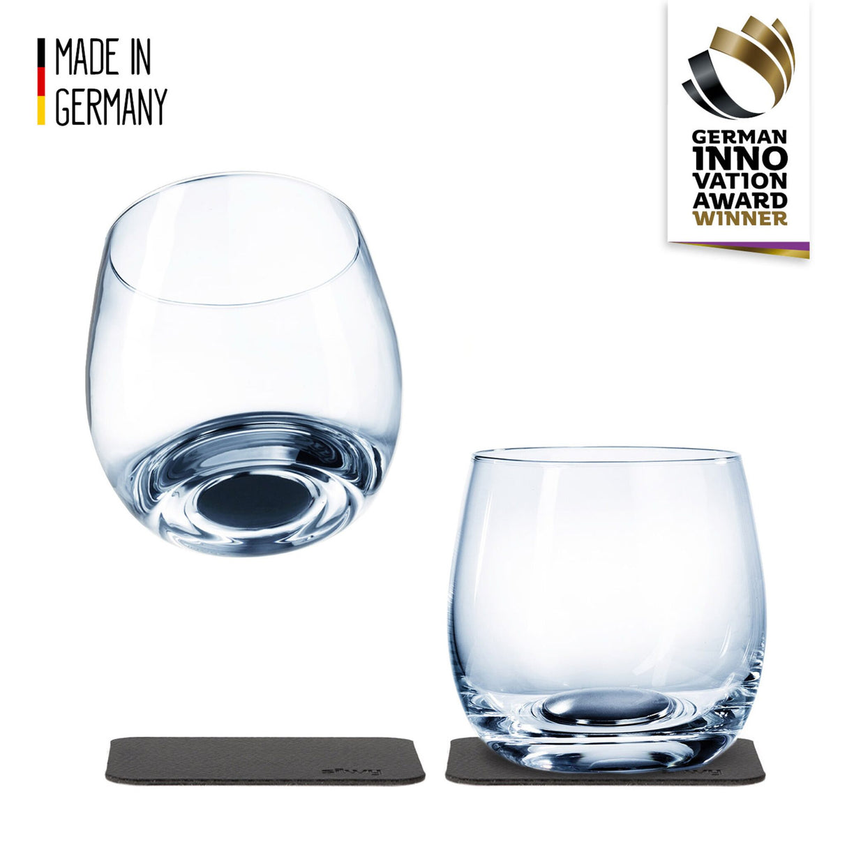 silwy Whiskygläser-Set 2er Kristallglas mit Magnet und Antirutsch-Untersetzer, Tumbler, fester Stand auch bei Schräglage