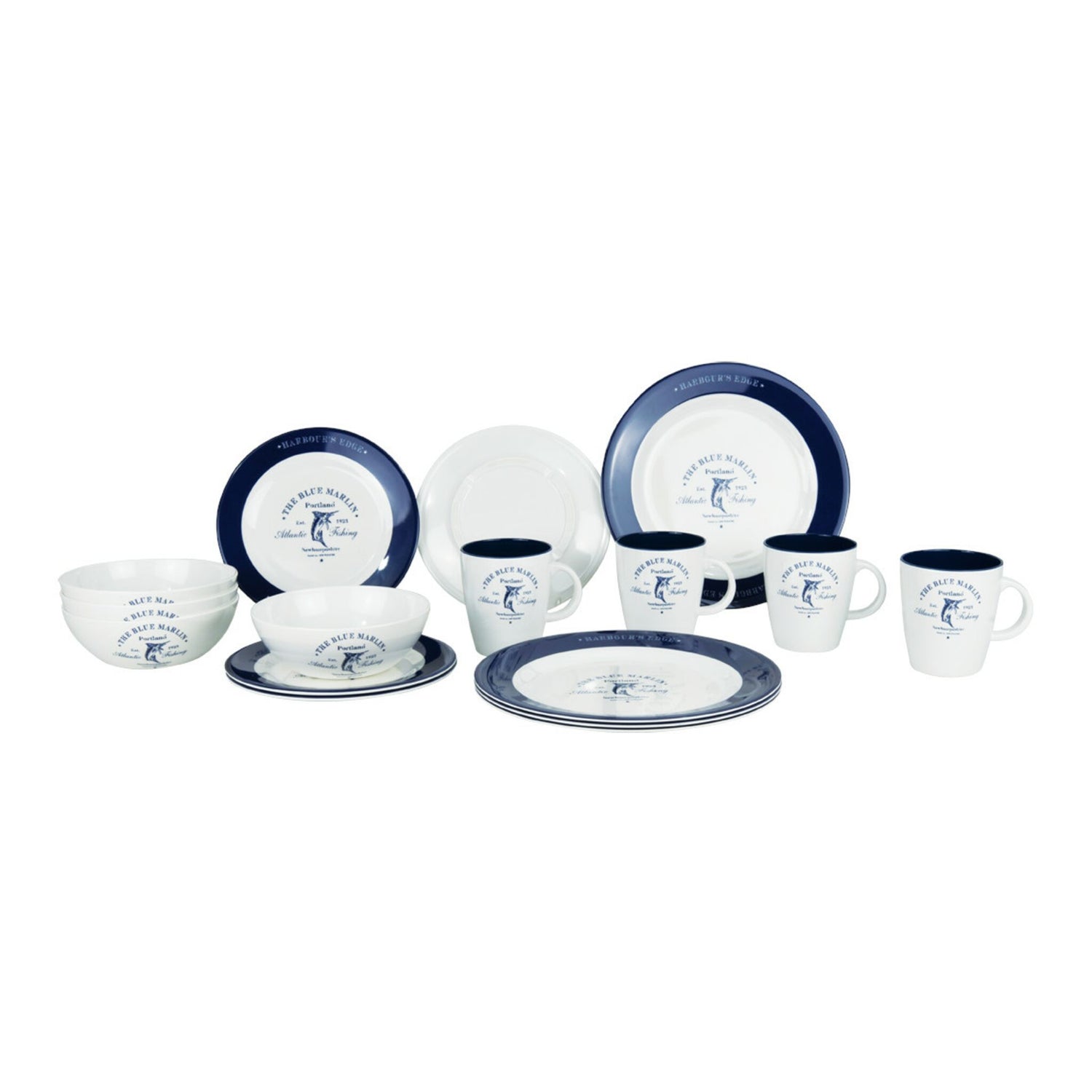 Gimex Geschirrset maritimes Design, Melamin Tafelservice, 16-teilig