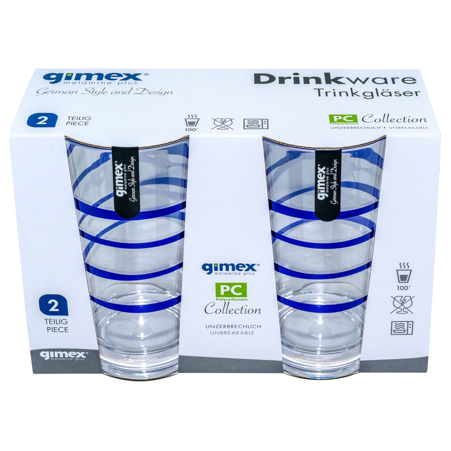 Gimex Trinkglas Set Melamin 30 cl, Gläser, passend zur Classic Line Twist blue-Serie