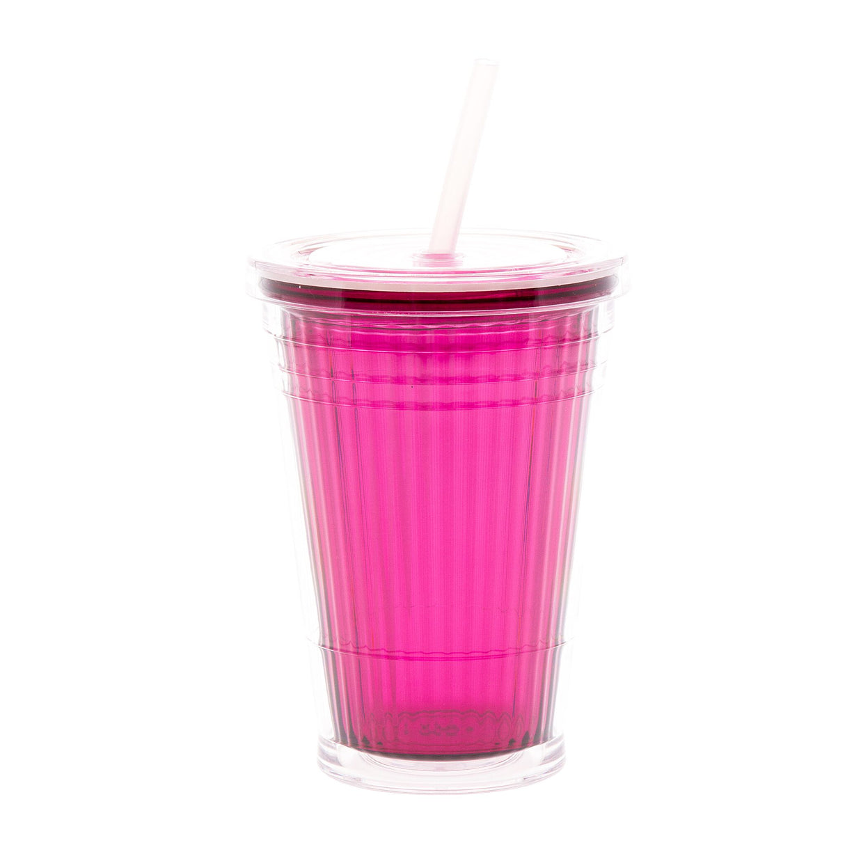 Gimex Thermobecher 450 ml doppelwandig, Trinkbecher, robust mit Schraubdeckel und Trinkhalm - türkis, brombeerfarben, lime