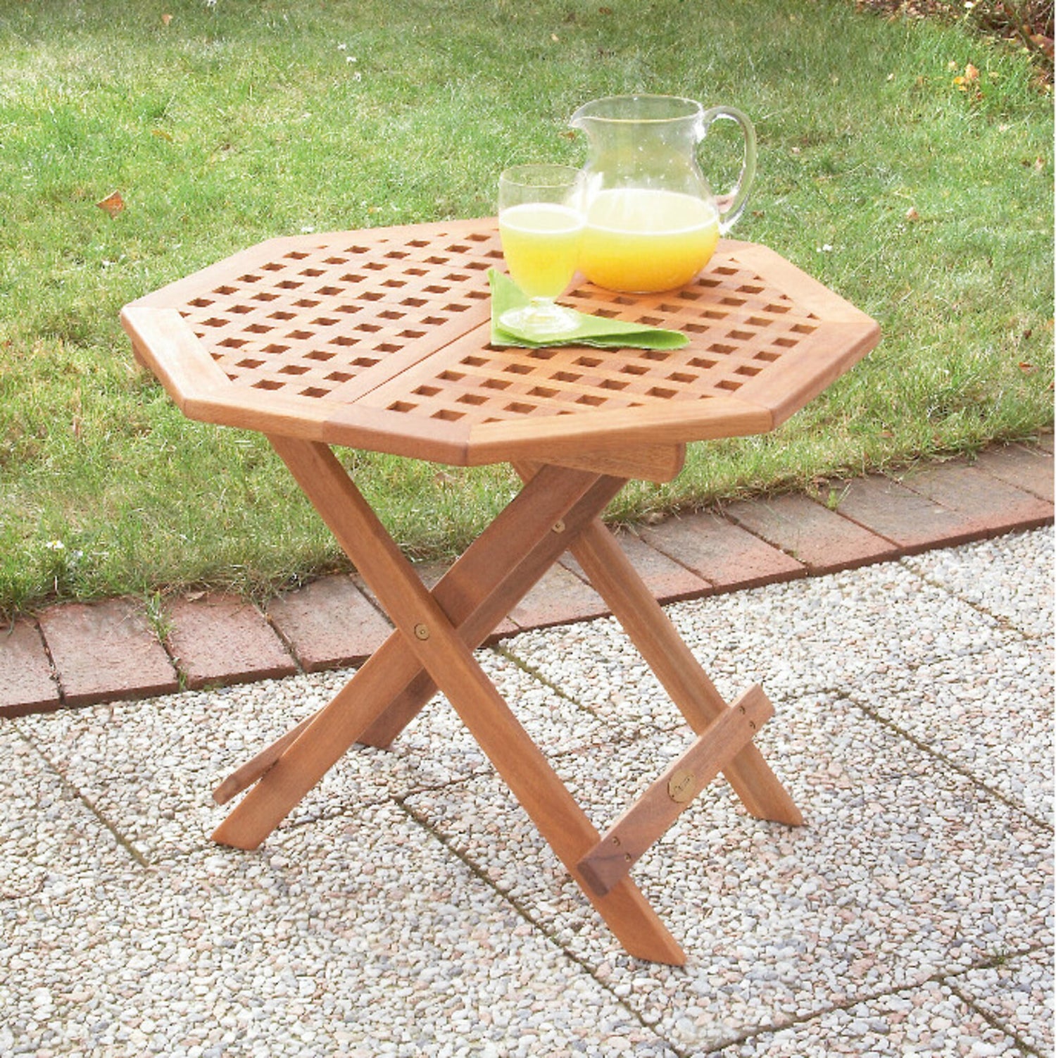 Klapptisch 8-eckig aus Holz, Holztisch, helles Holz für Balkon und Terrasse