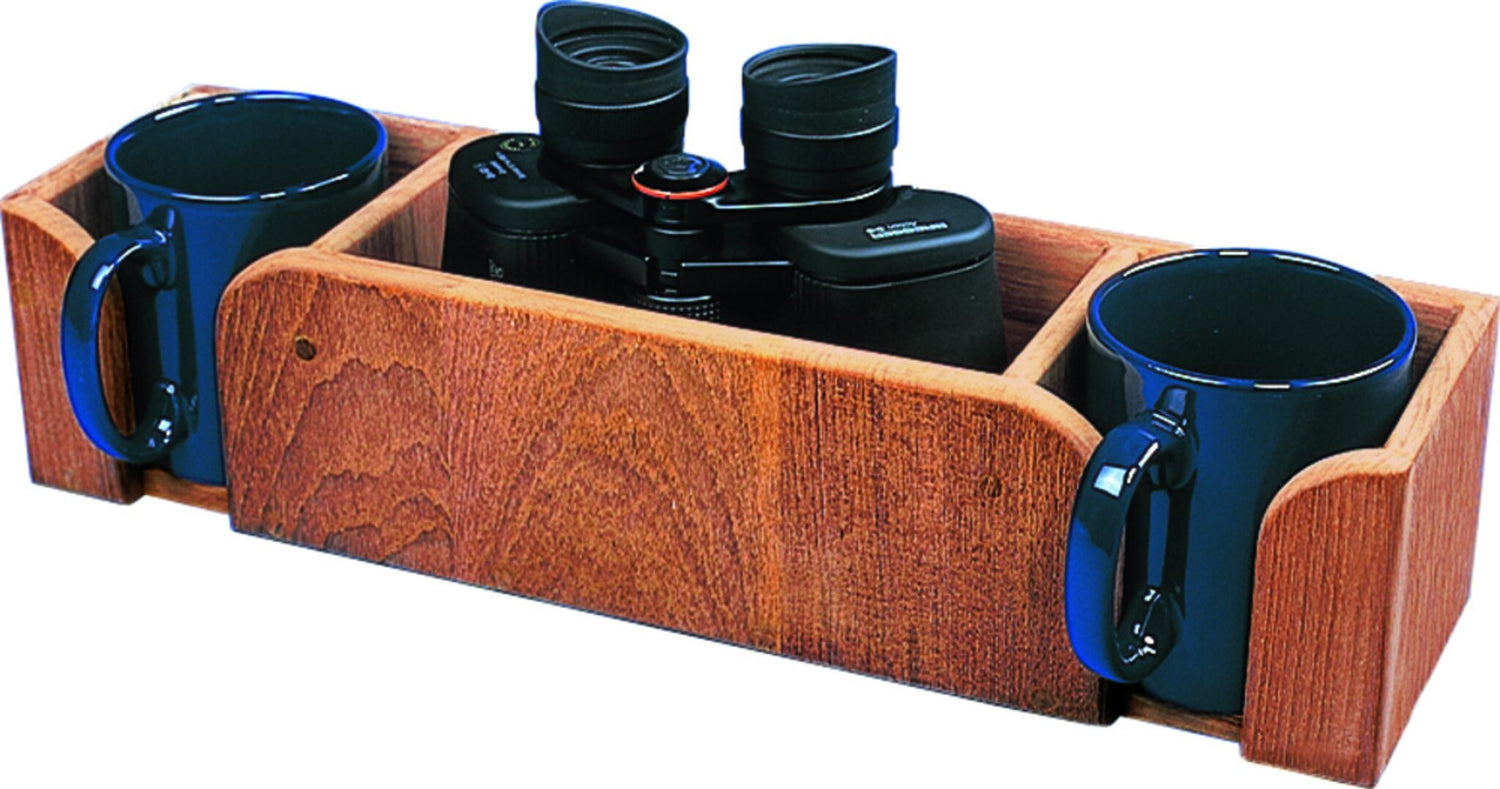 ARC Halterung aus Teakholz 40x10x9 cm, Becher- und Fernglashalter, Praktisch für 2 Becher & 1 Fernglas