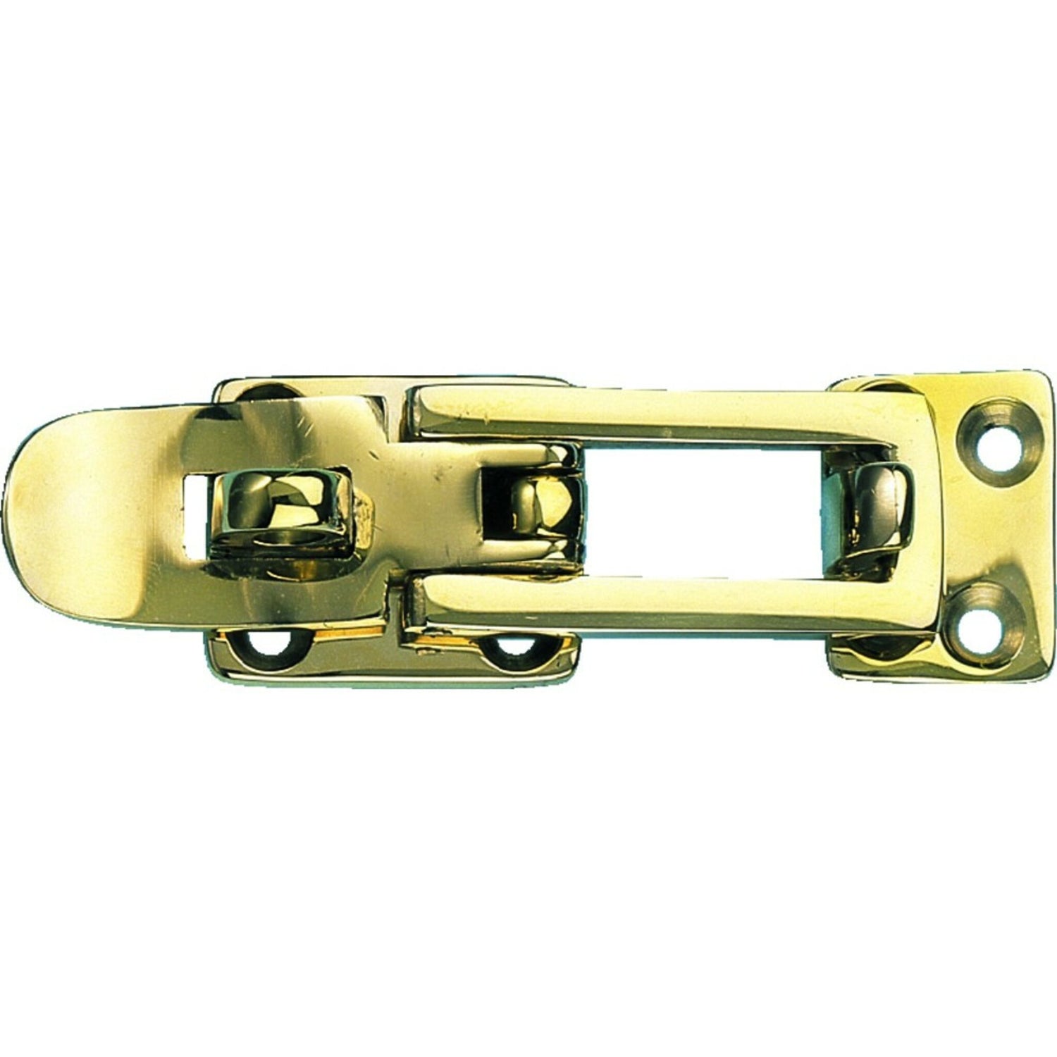 Hebelverschluss Messing poliert Gerade, Sicherheitsverriegelung, abschließbar mit Hangschloss, 85 x 28 mm