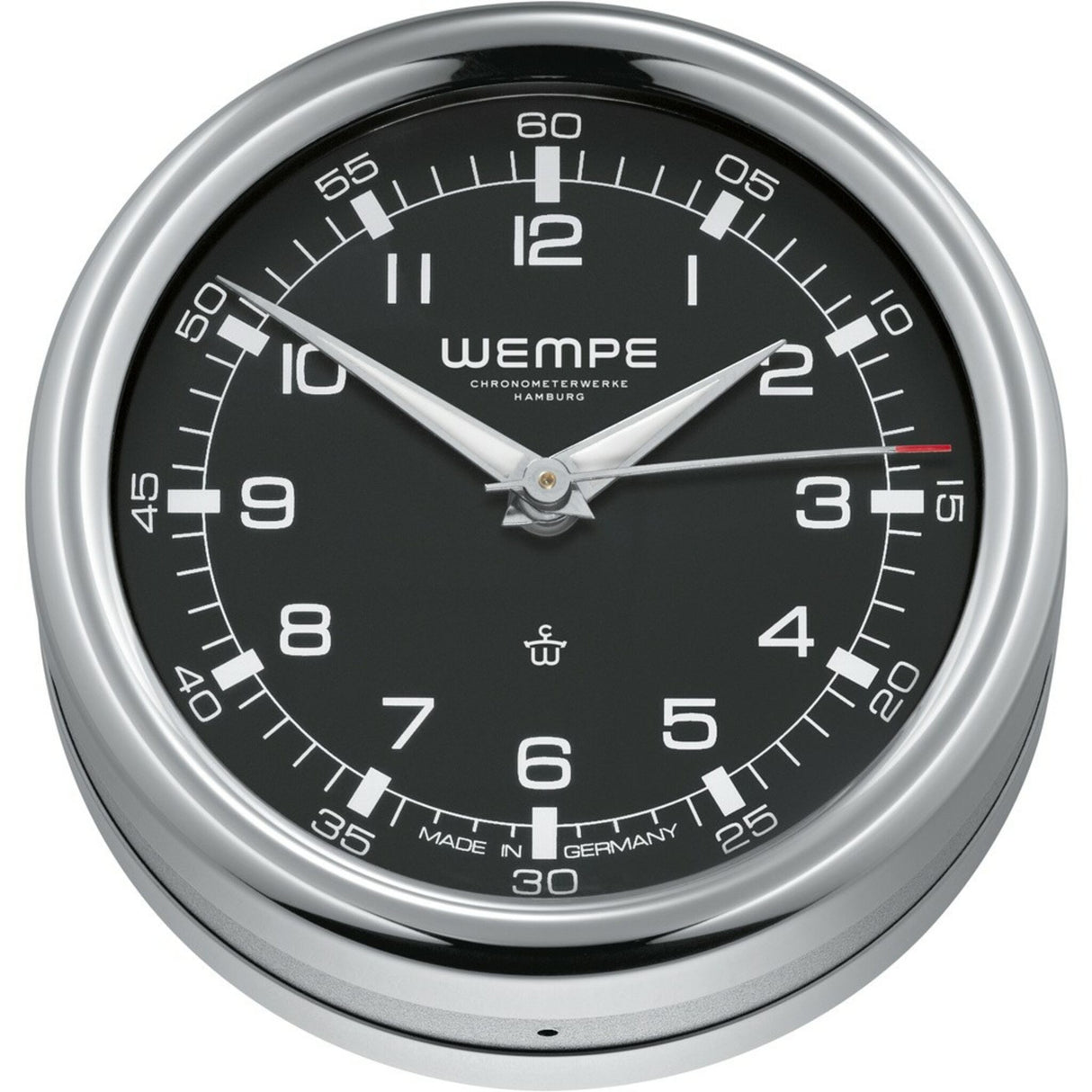 WEMPE Schiffsuhr polierter Edelstahl, Quarzwerk Uhr, leuchtendes Zifferblatt