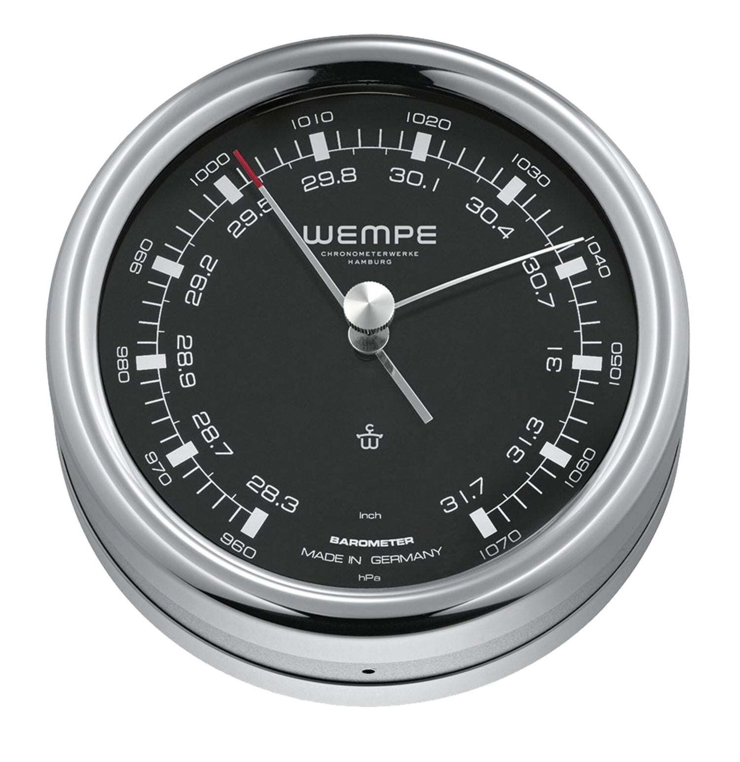 WEMPE Barometer polierter Edelstahl Quarzwerk, Wetterinstrument, leuchtendes Zifferblatt