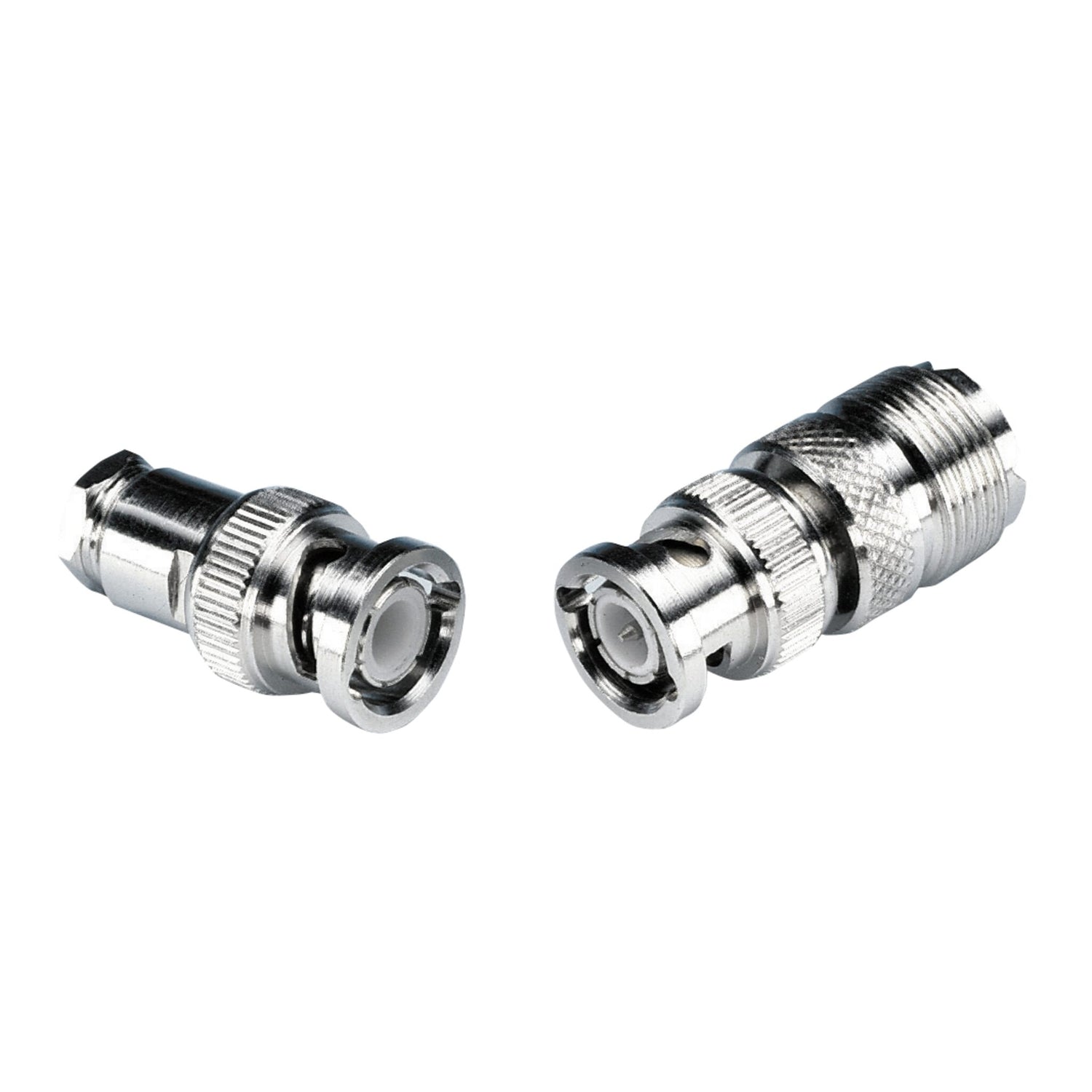 Adapter für BNC-Stecker PL-Buchse, vernickeltes Messing, 34 mm Länge, 15 mm Durchmesser