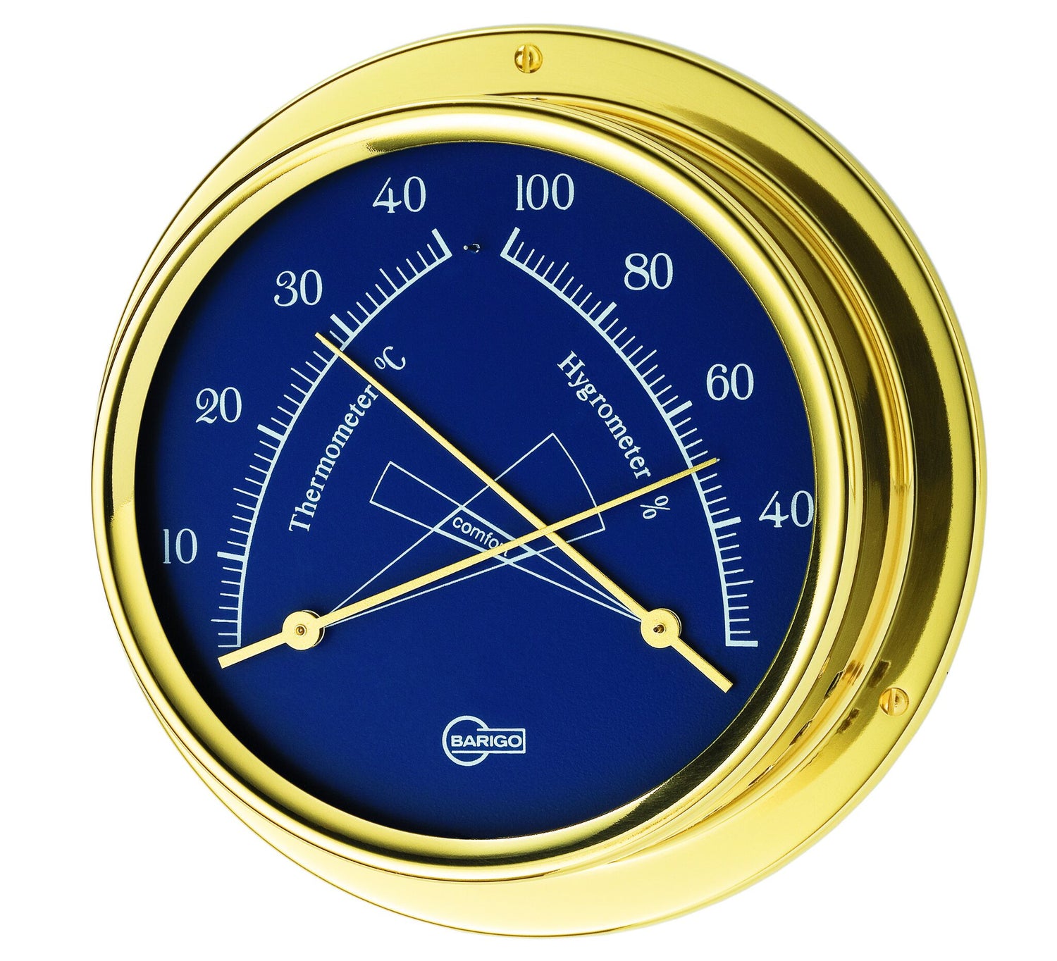BARIGO Thermo-Hygrometer Regatta aus Messing, Kombi-Messinstrument mit Quarz-Uhrwerk, edles Design