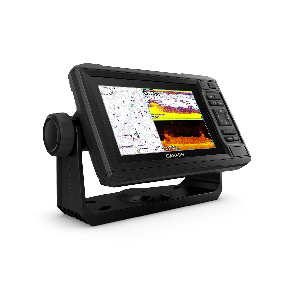 GARMIN Kartenplotter ECHOMAP UHD 62CV 6-Zoll-Touchscreen mit GT24-TM-Geber, Fischfinder, Schnellentriegelungs-Haltebügel