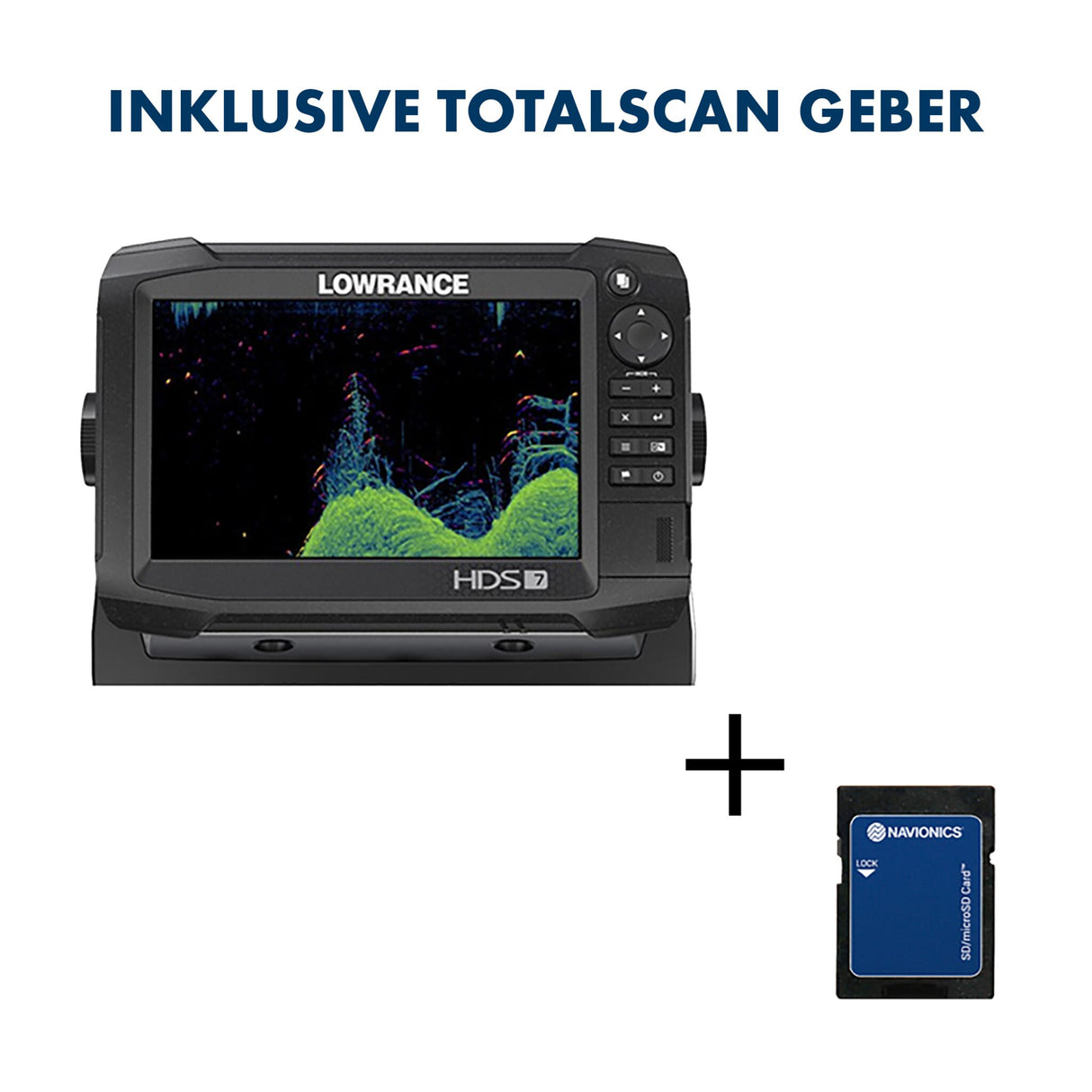 Lowrance Fishfinder HDS7 Carbon TotalScan transducer, depth sounder, free Navionics+ SMALL SD download card