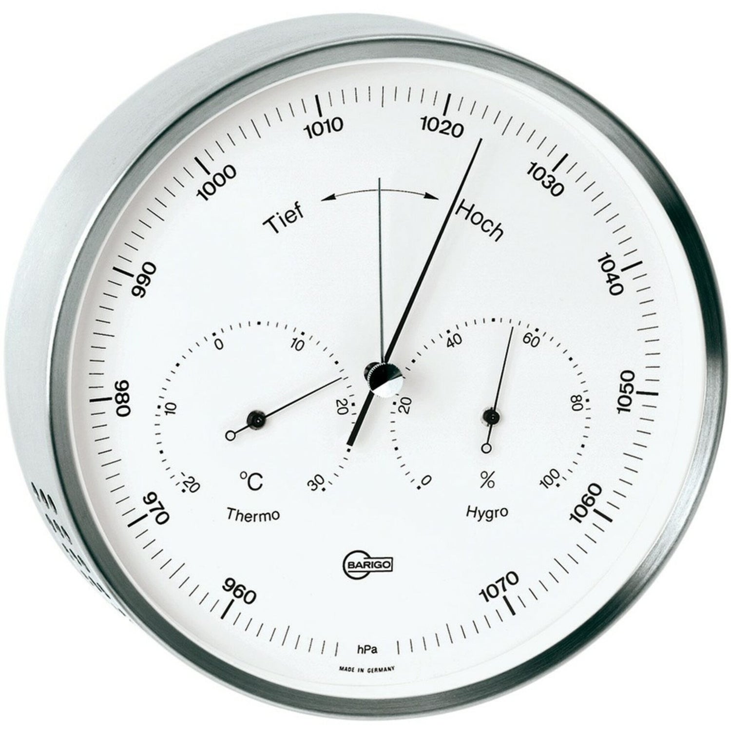Barigo Wetterstation Edelstahlgehäuse 162 mm, Klimamessgerät, Hintergrundbeleuchtung minimaler Energieverbrauch