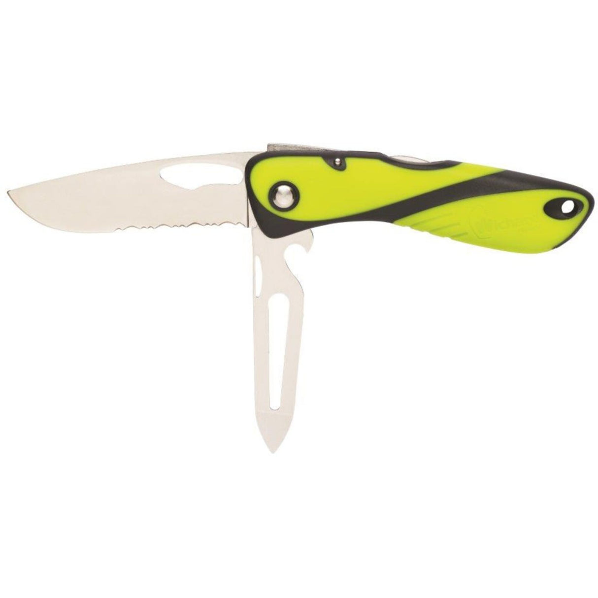 WICHARD Offshore-Messer Taschenmesser mit Edelstahlklinge, Segelmesser, ergonomischer Softtouch-Griff und Marlspieker - rot, blau, gelb