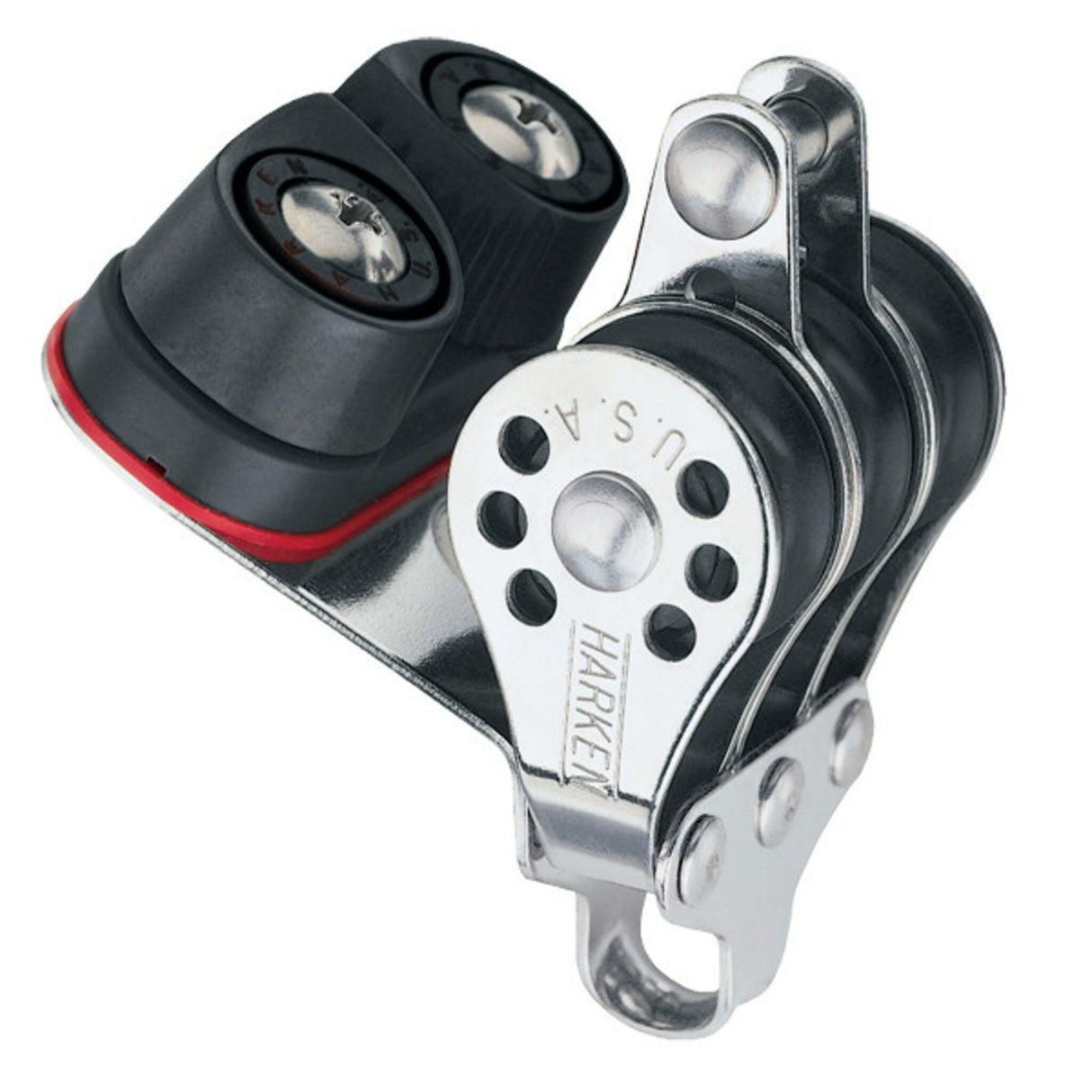 Micro Dreifachblock 22 mm mit Carbo-Cam und Hundsfott, Segelblock, kompakt & leicht, UV-stabilisierte Delrin Kugellager
