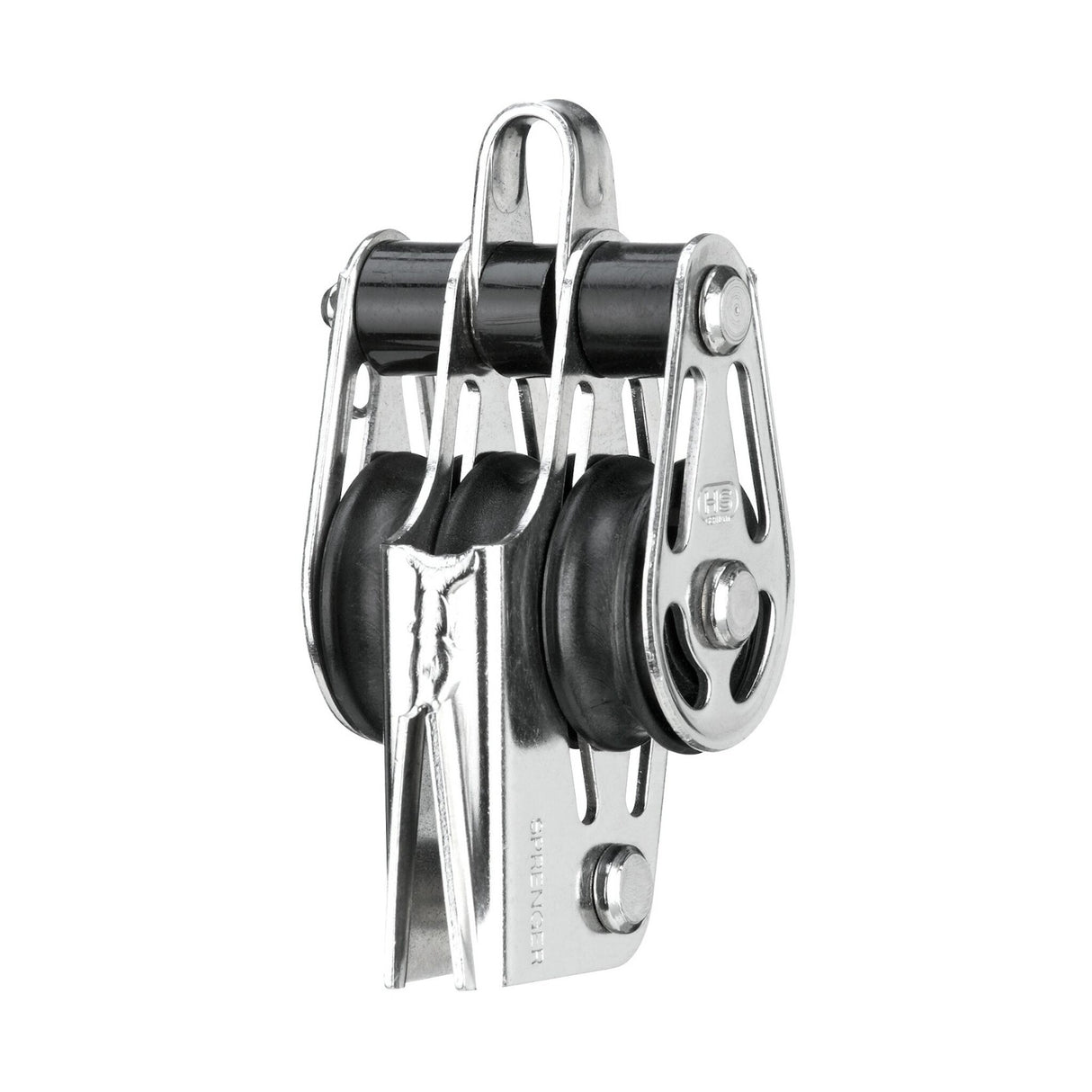 Sprenger Niederholer-Block mit V-Klemme, Gleitlager, dreischeibiger Segelblock, demontierbarer Bügel, UV-beständiger Kunststoff, Made in Germany