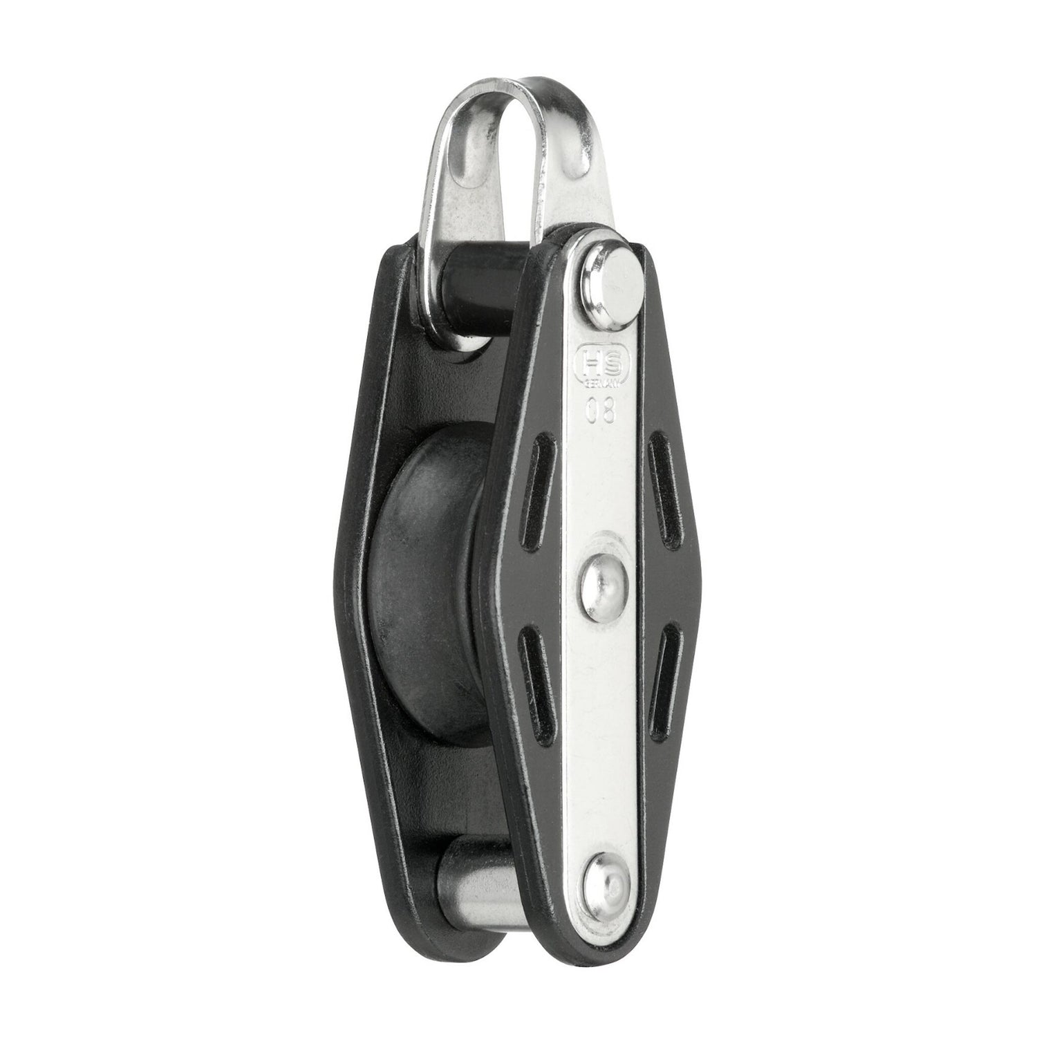 Sprenger Gleitlager-Block einscheibig mit Bügel und Hundsfott, rostfreier Edelstahl, UV-beständiger Kunststoff - 8 - 12 mm