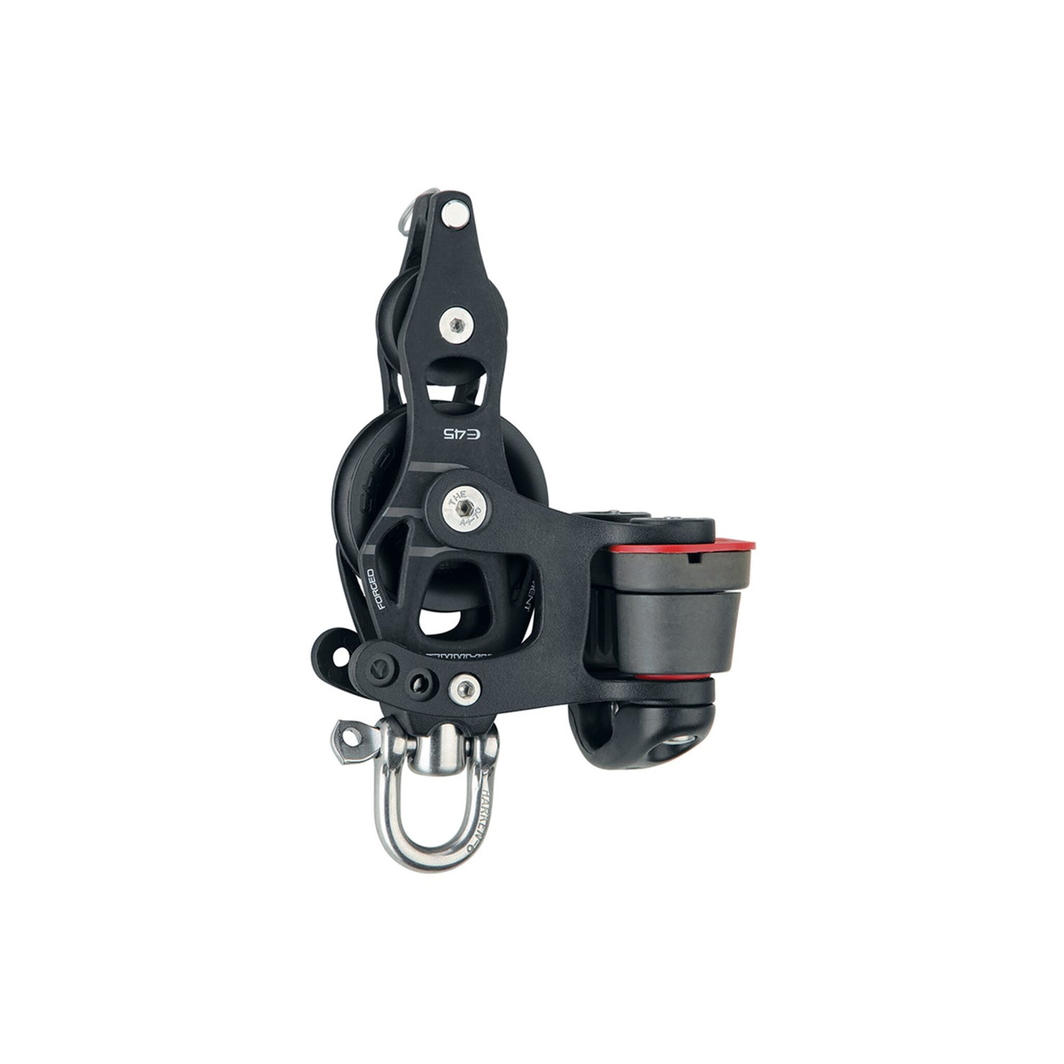 Harken Violinblock mit Hundsfott und Curryklemme, 4:1 Talje, robuster Edelstahl-Schäkel mit drehbarem Stift - 8 oder 10 mm