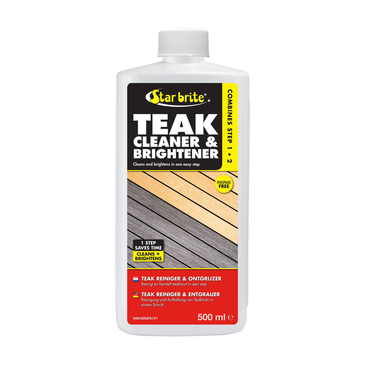 Star brite Teak-Reiniger & Entgrauer, Holzreiniger, entfernt tief eingedrungenen Schmutz und Flecken, sicher für GFK und lackierte Oberflächen - 500 - 1900 ml
