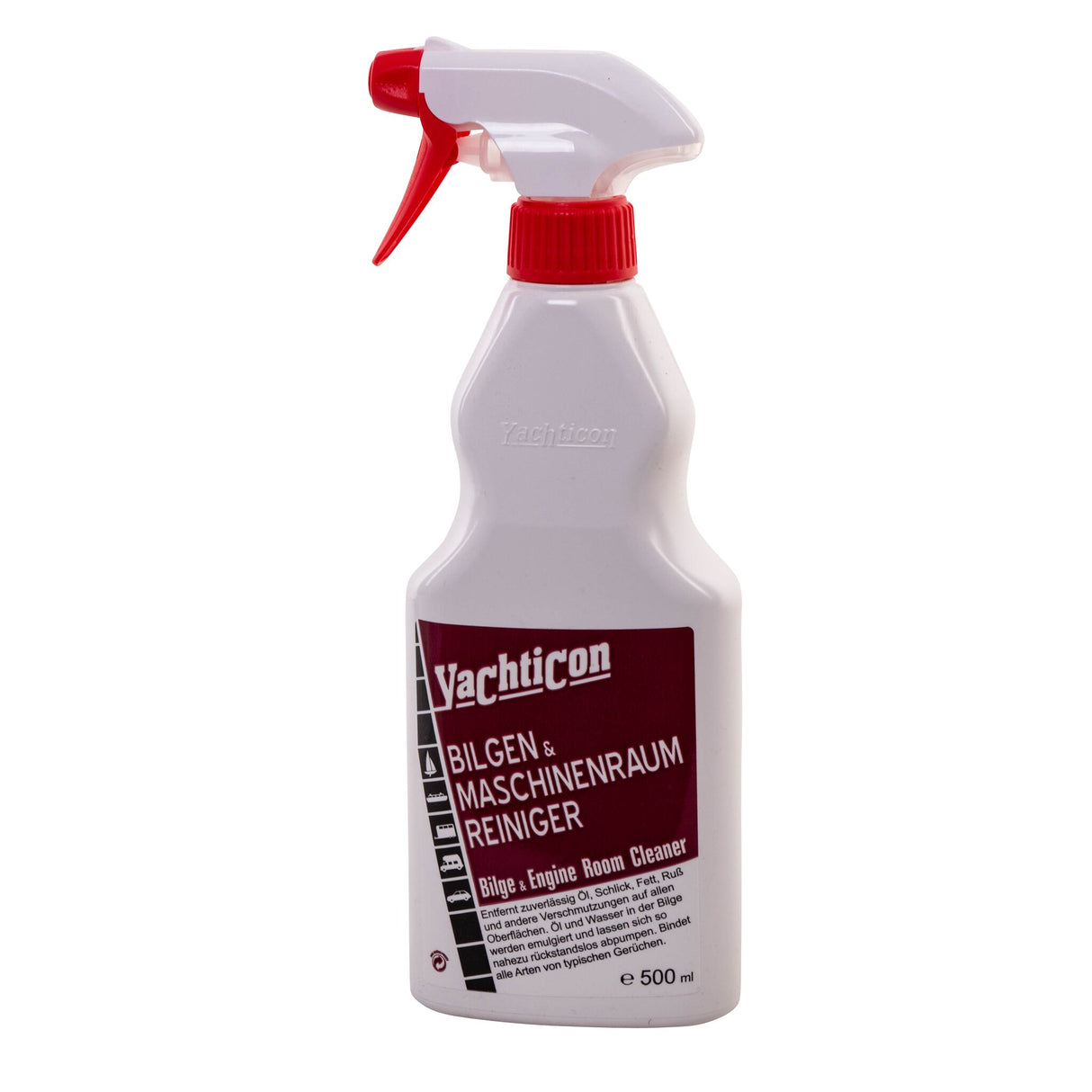 Yachticon cleaner for bilge and engine room, oil and grease remover, emulsifies oil and water, binds odors, works quickly and thoroughly