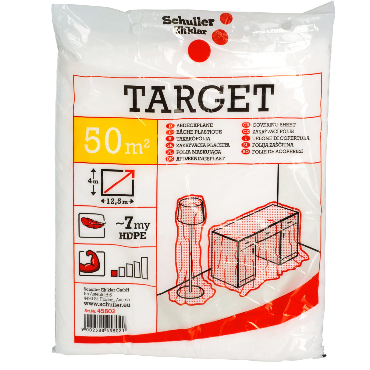 Schuller Abdeckplane 4x12,5m, Schutzplane, transparentes Polyethylen 7my